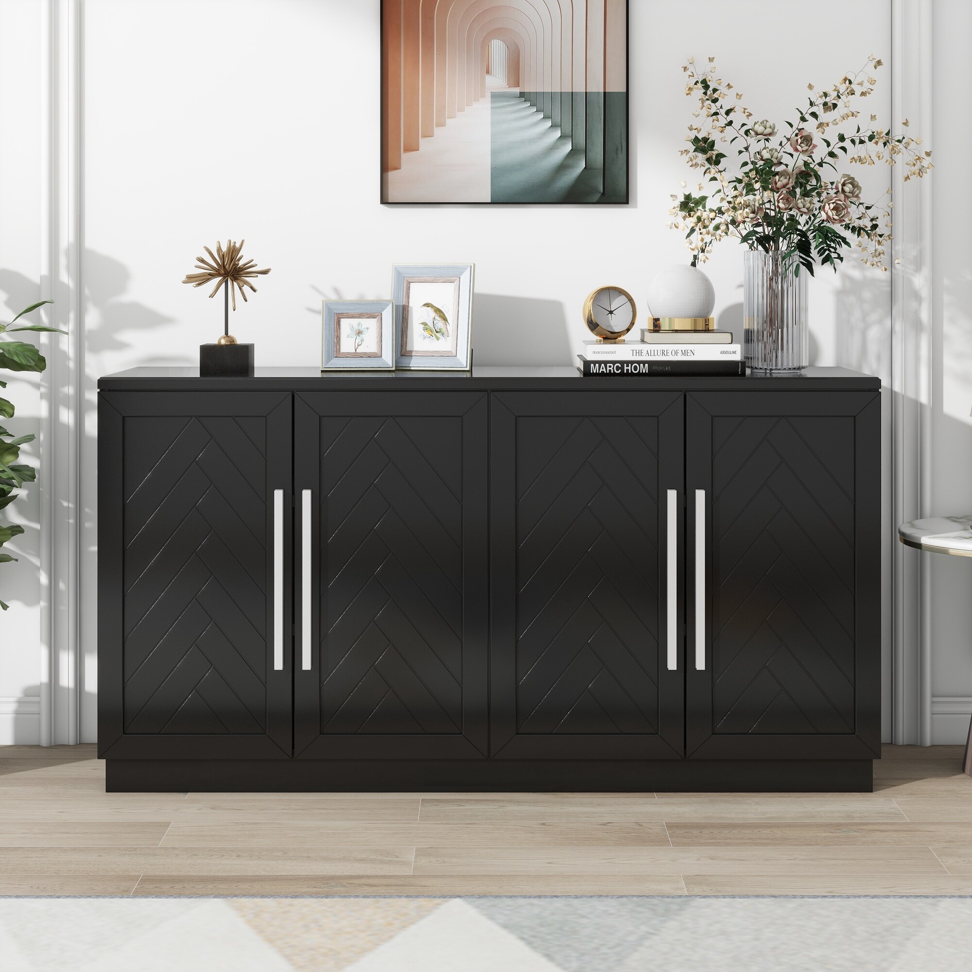 JIMSMAISON JMTRSB20B Contemporary/Modern Black Rubberwood Sideboard