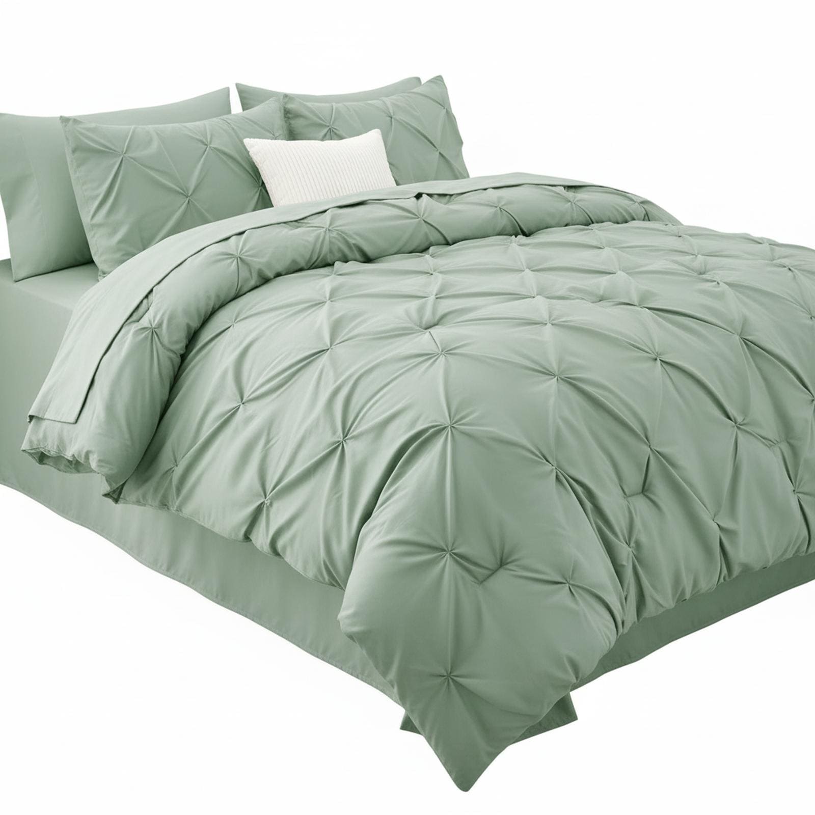 OMOMMD Queen Pinch Pleat Bed in a Bag Comforter Set with Sheets Pillowcases Shams Microfiber Soft Breathable Machine Washable