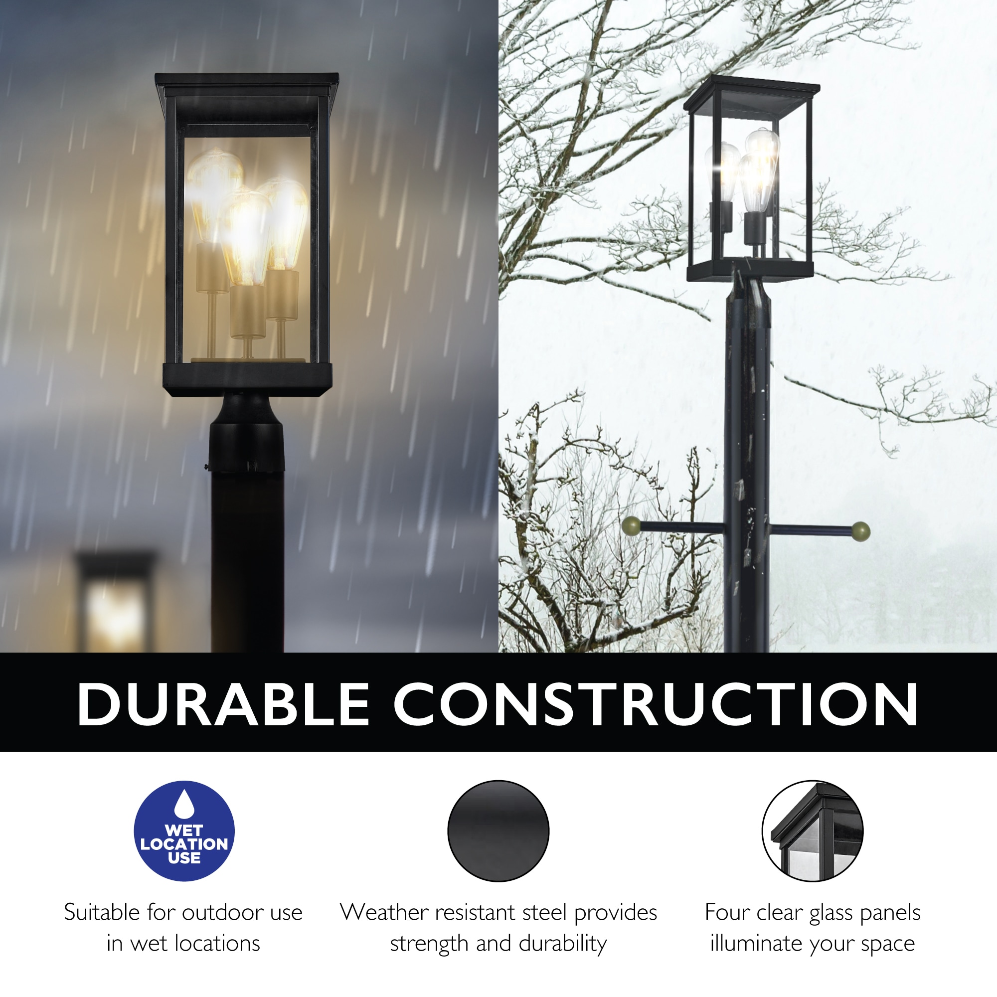 Mayfield Black Aluminum Outdoor Post Light with Clear Glass Panels