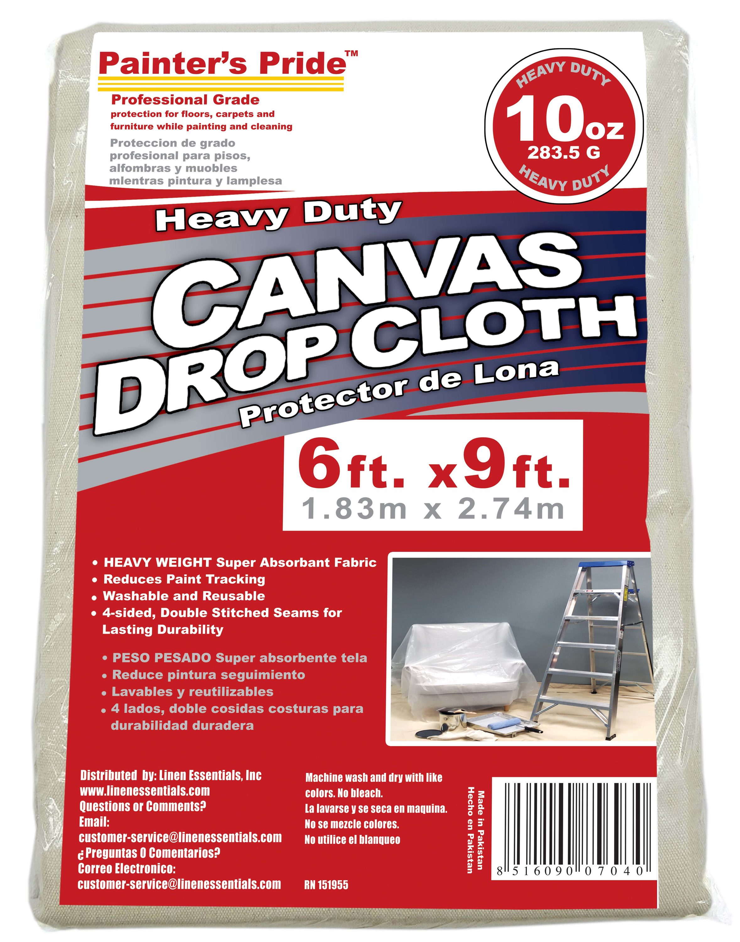 Canvas Drop Cloth 6x9 ft Pack of 1 - Odourless Painters Drop Cloth for Painting Cotton Canvas Tarps for Floor & Furniture Protection - All Purpose