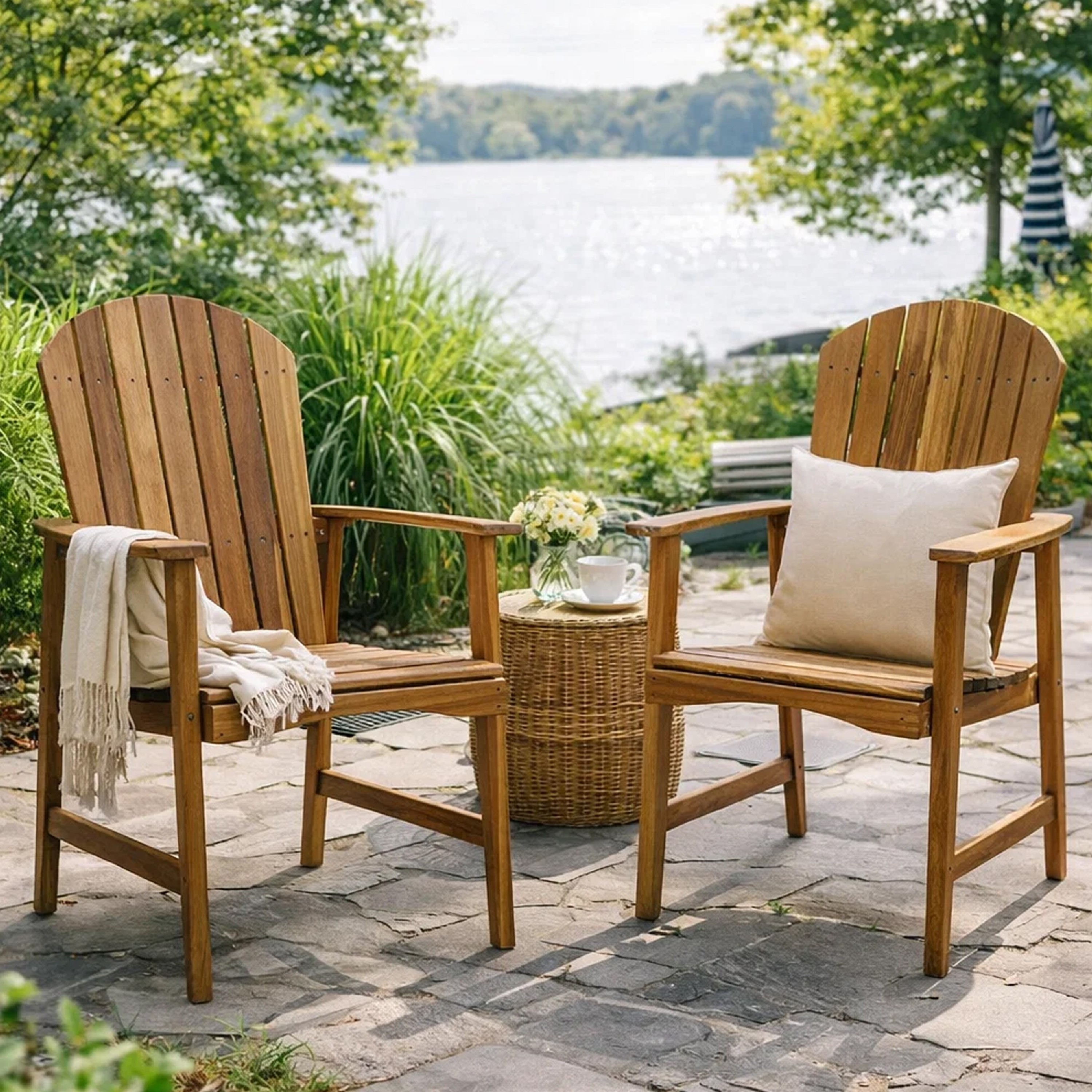 COMPACT LO CHAIR 02 basque “gray stripe” Benzara Cami Outdoor Foldable Bistro Chair - Slat Back - Cross