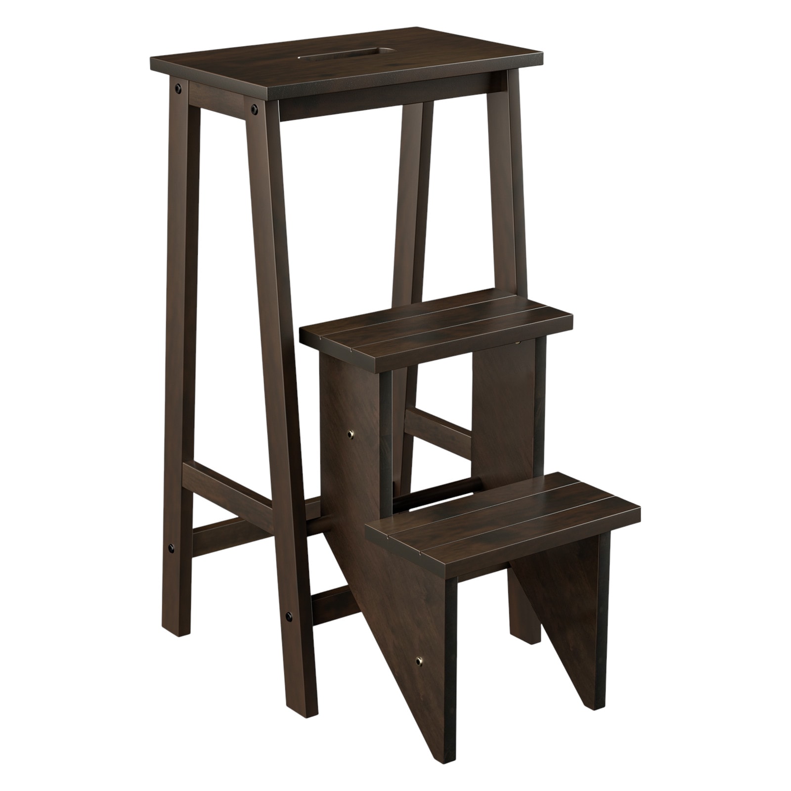 Slickblue 3-Step 200 lbs Capacity Brown Rubber Wood Foldable Step Stool for Home #D-CO-NB19501VJ