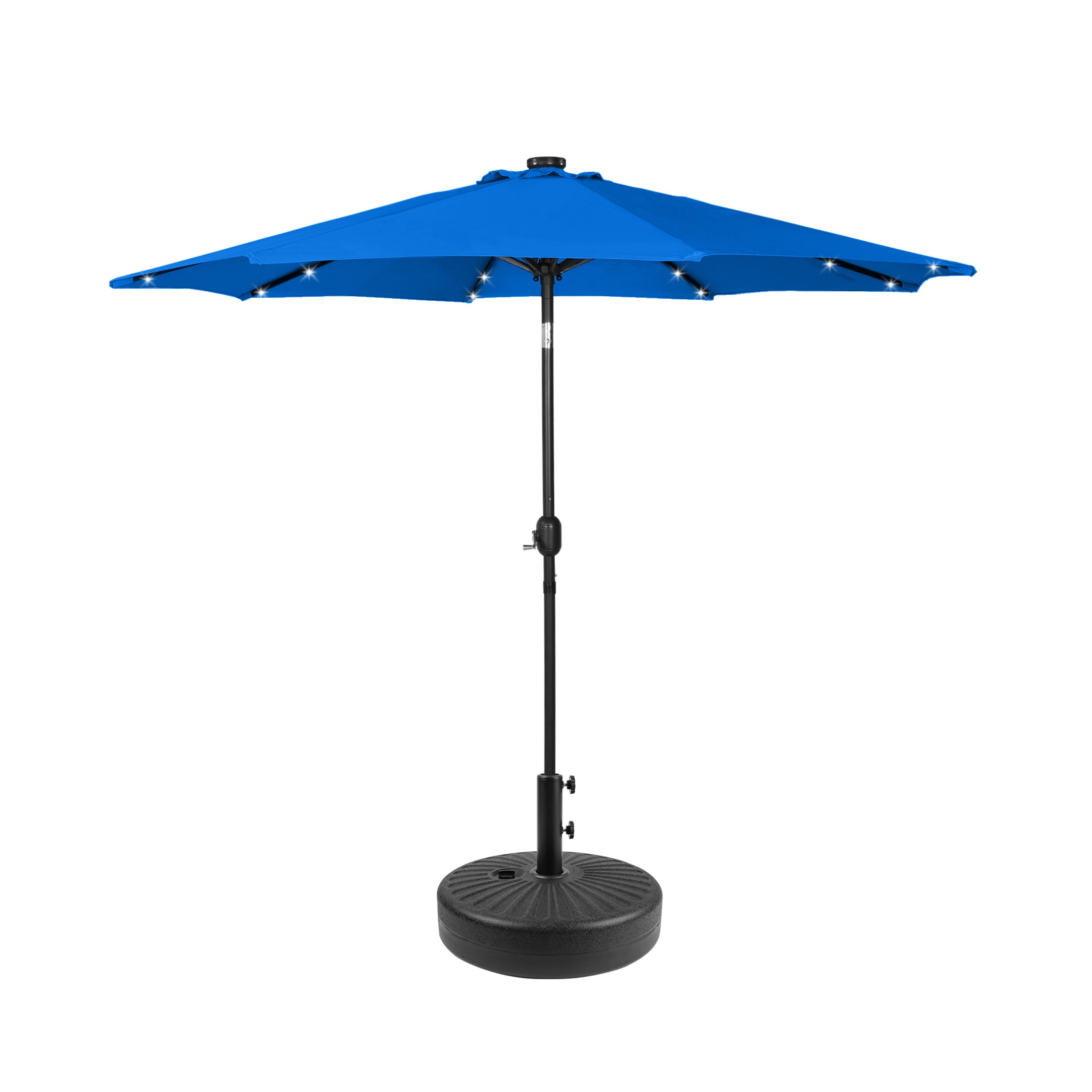 Westin Furniture OS3001-RB-981RDBK 9-ft Steel Blue Push-button Tilt Market Patio Umbrella with Lights with Base