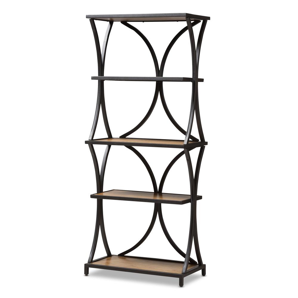 Baxton Studio Lancashire Walnut Metal 4 Shelf Bookcase 29.92 in W