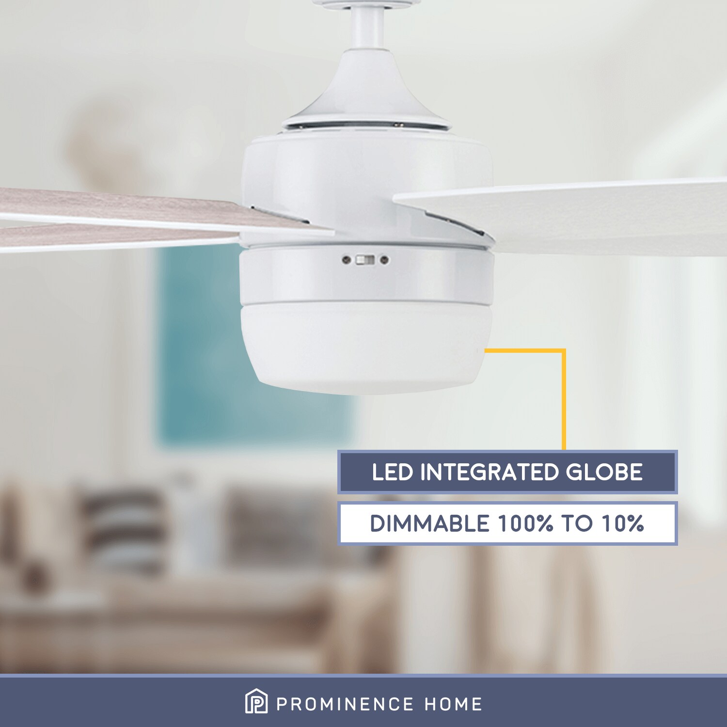 Prominence Home Atlas 44in Bright White with White, Gray Oak Blades