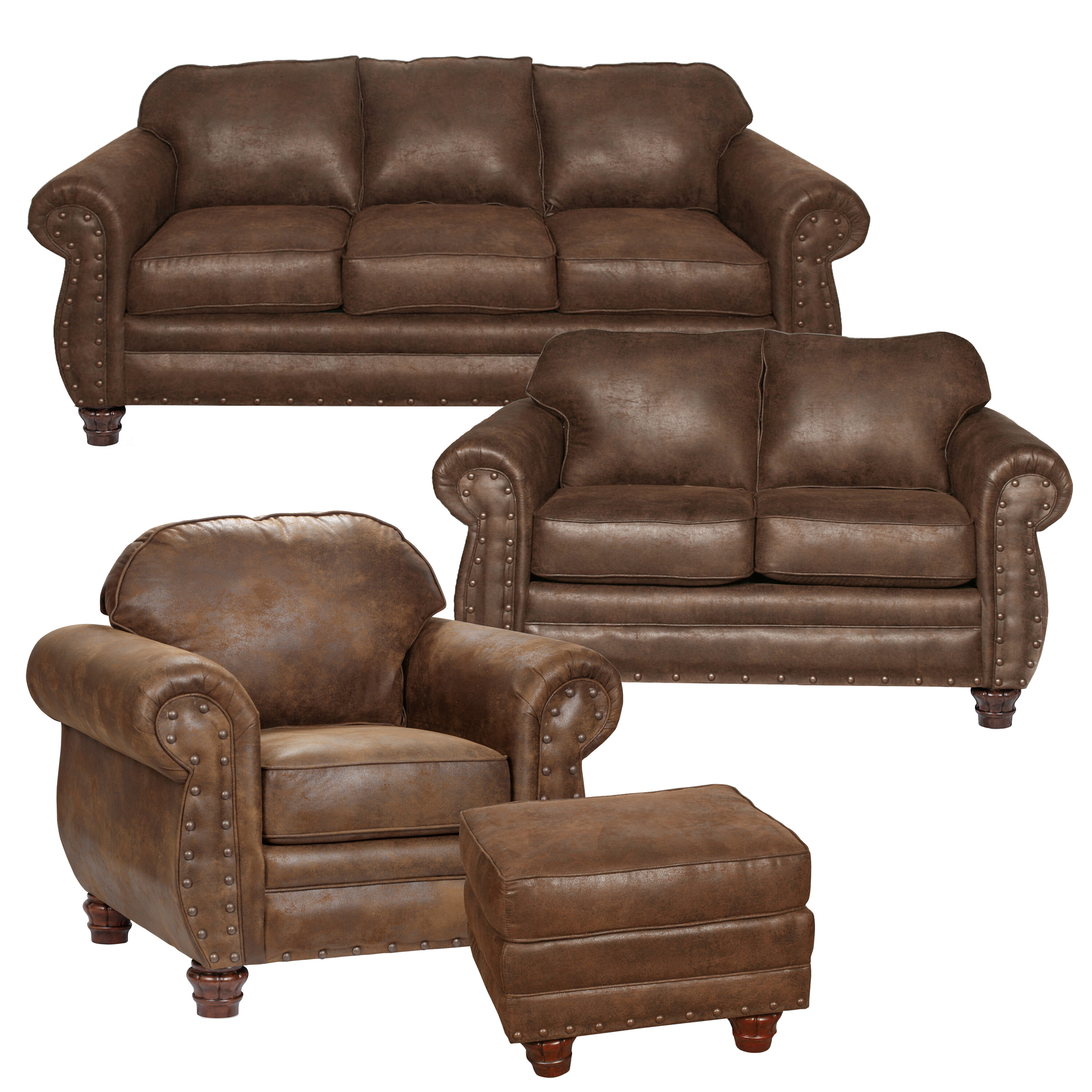 A Furniture Classics 9900-20S Rustic 4 -Piece Microfiber Pinto Brown Living Room Set