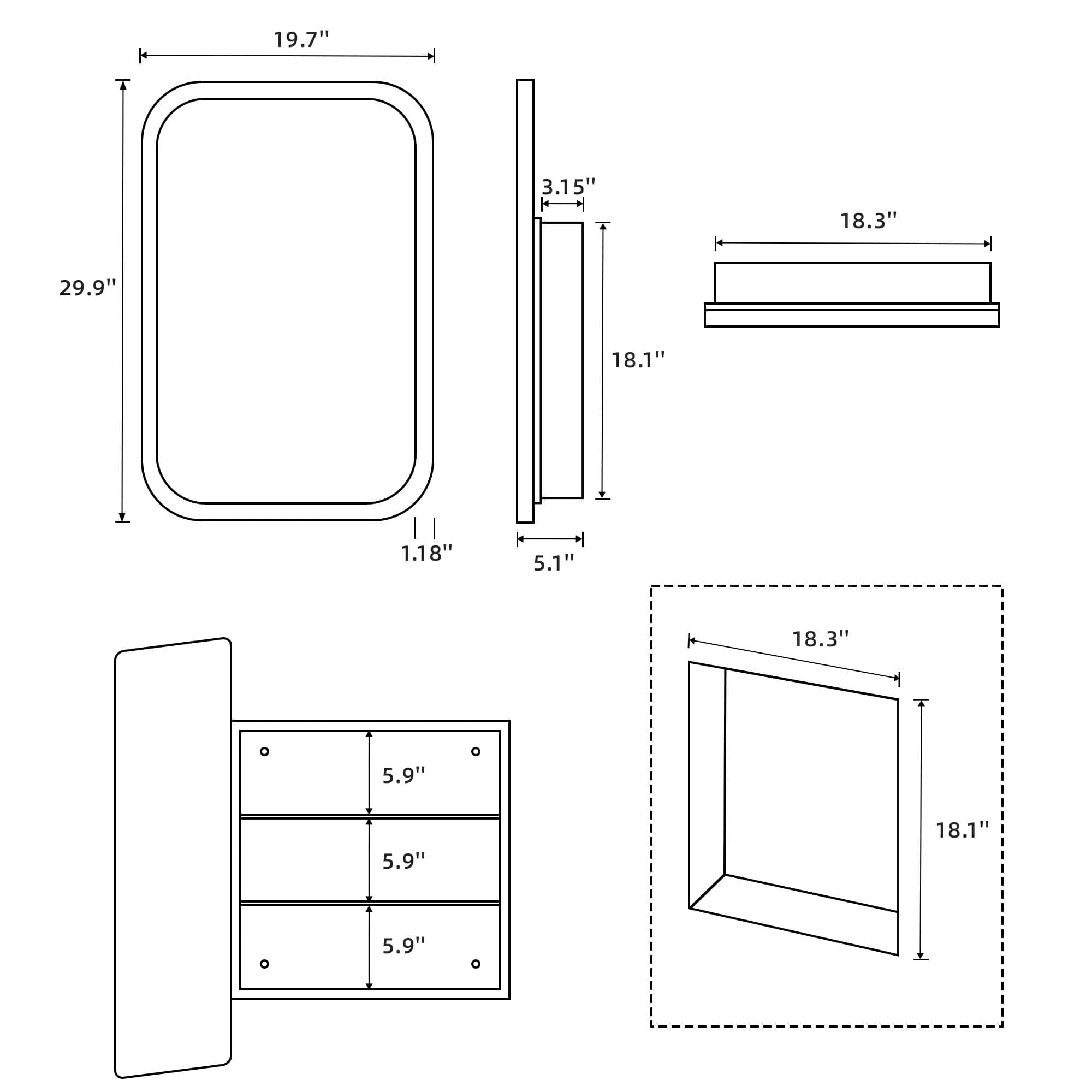 Dovelina LS0104-101307 Bathroom-Medicine-Cabinets - View #3