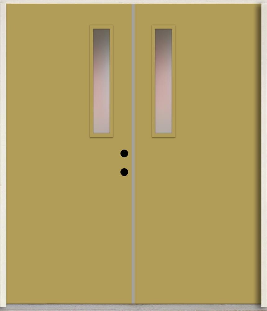RELIABILT LO1063526 Spotlights 72-in x 80-in x Fiberglass 1/4 lite Left-hand inswing Meadowlark Paint Painted Prehung Double Front Door Insulating core