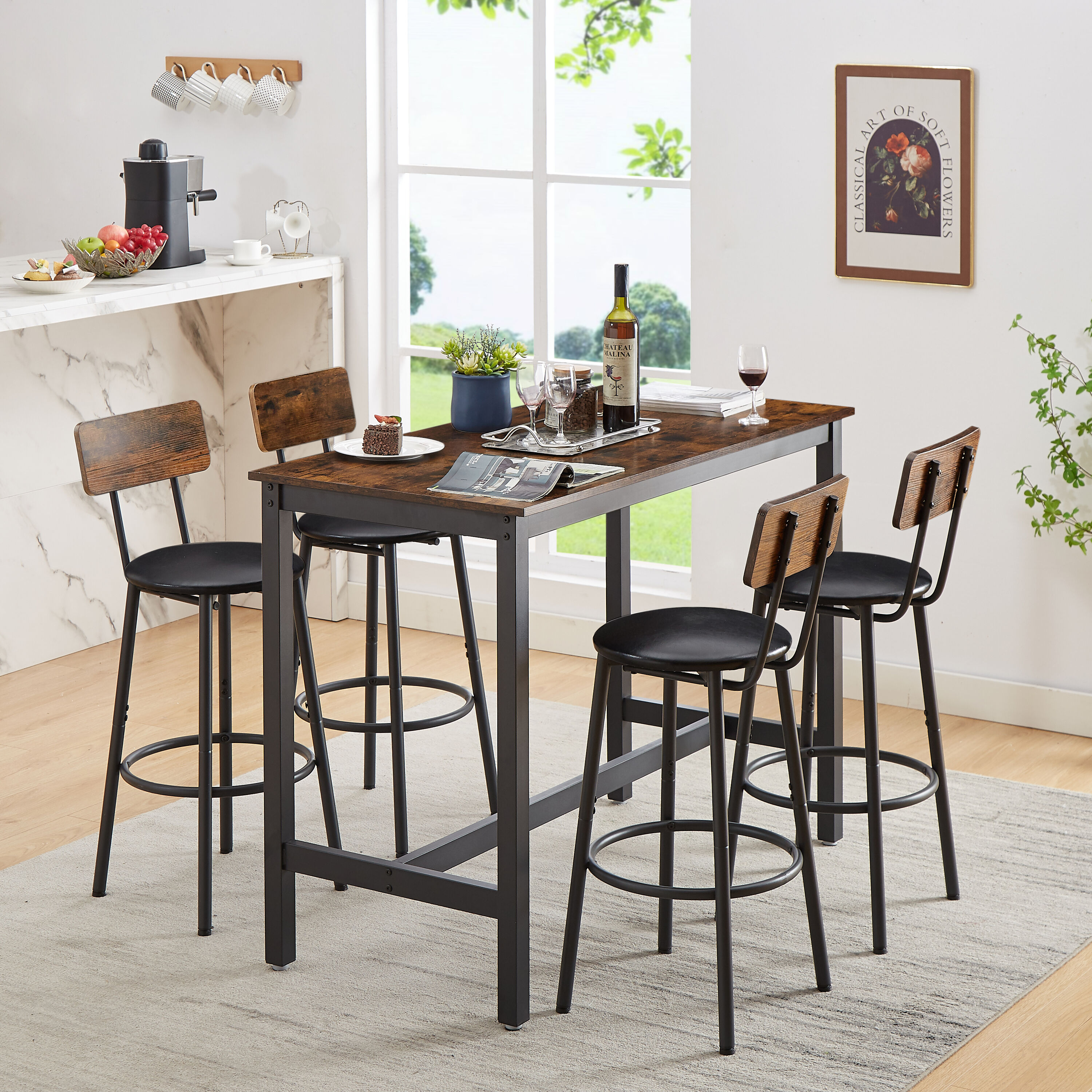 Bayfeve BF-102875-IN Rustic Brown Contemporary/Modern Dining Room Set with Rectangular Table ( Seats 4 )