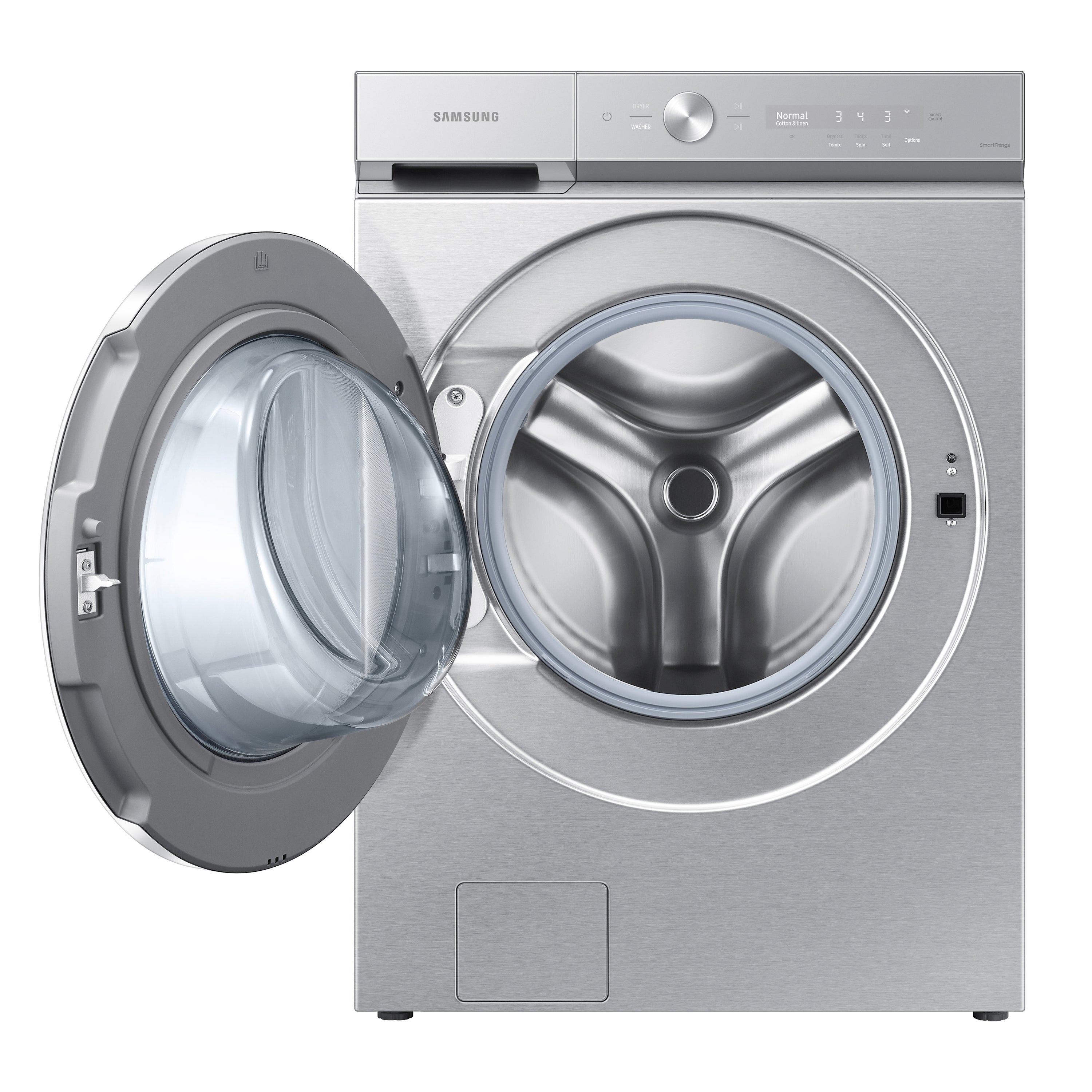 Samsung Bespoke 5.3-cu ft High Efficiency Stackable Steam Cycle Smart Front-Load  Washer (Silver Steel) ENERGY STAR in the Front-Load Washers department at