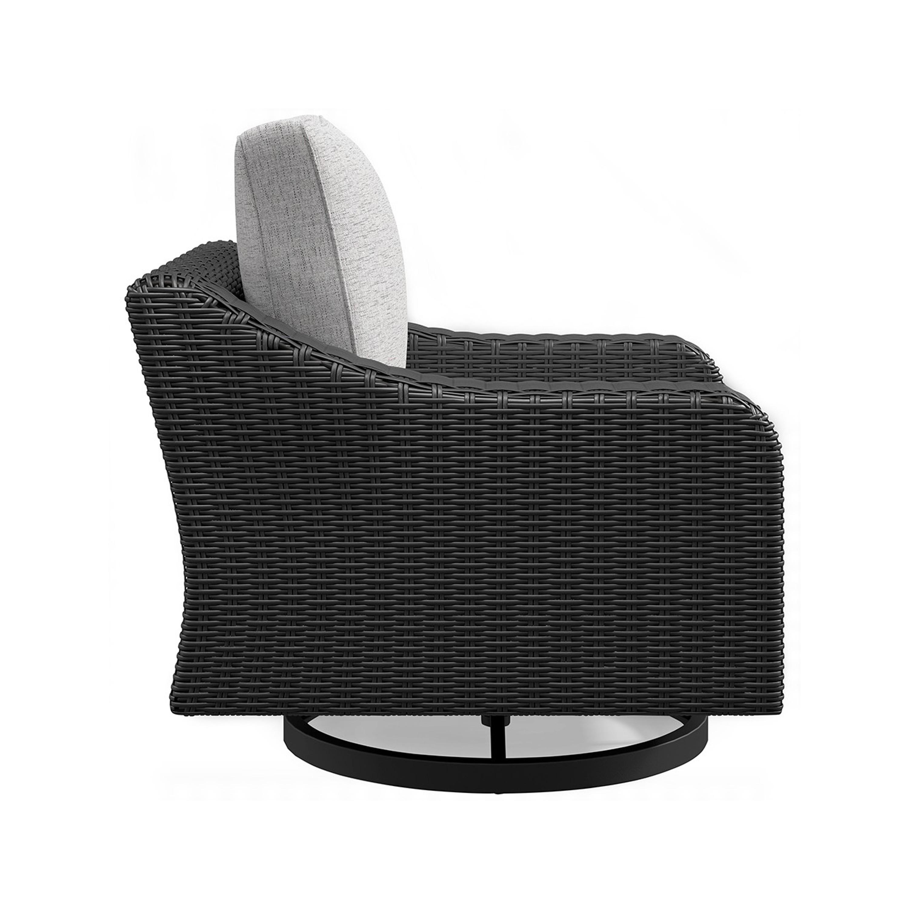 Gray Resin Wicker Swivel Lounge Chair with Cushions