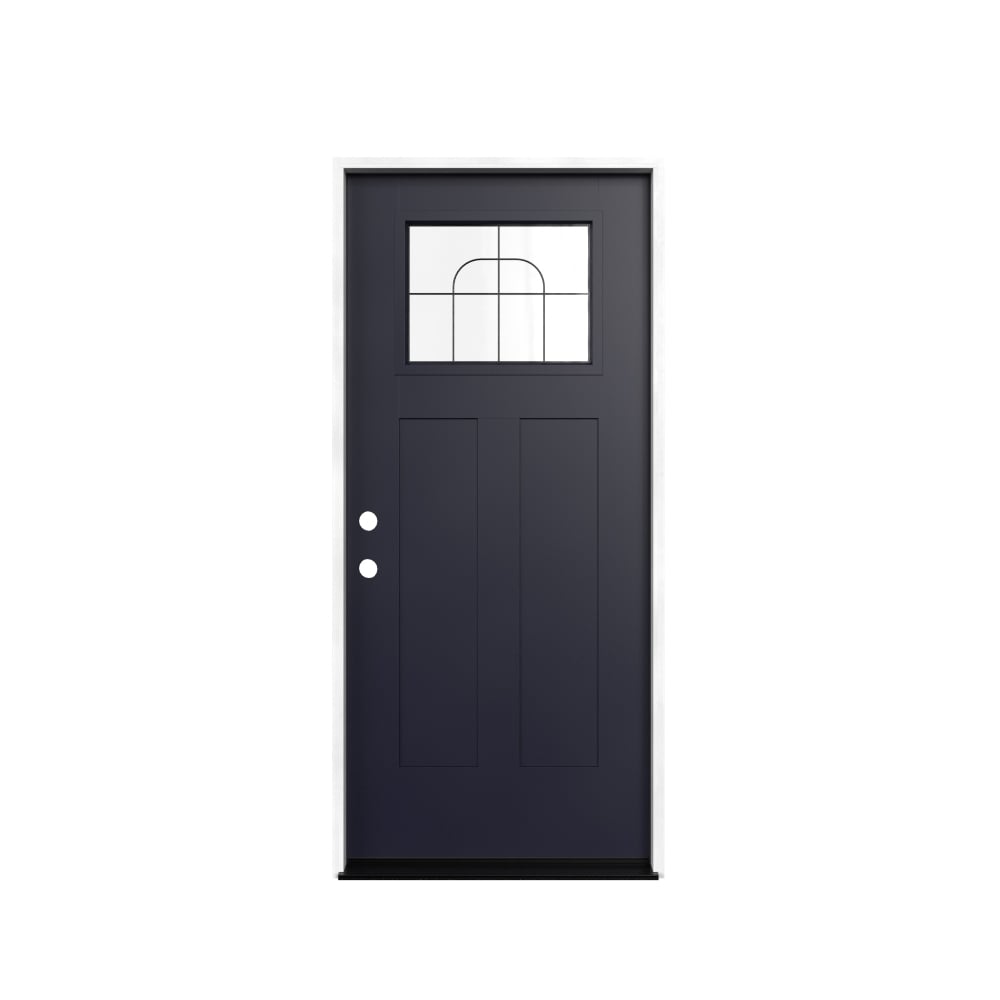 Masonite 641810 M-Protect Arlo Glass 36-in x 80-in x Fiberglass Craftsman Right-hand inswing Eclipse Painted Prehung Slab Front Door with Brickmould Solid core