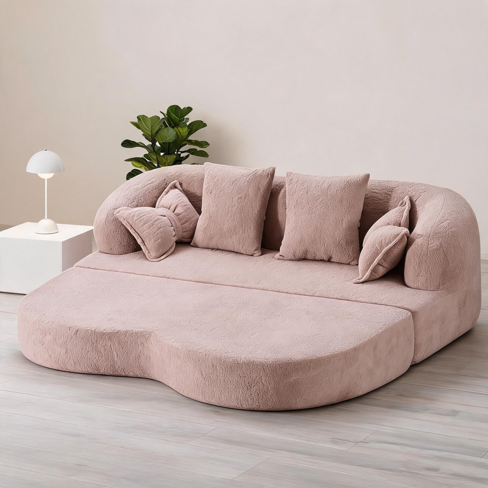 UOI - 70 inch x 36 inch x 27 inch Apricot Chenille 2-in-1 Foldable Sofa Bed with Dual Function as...