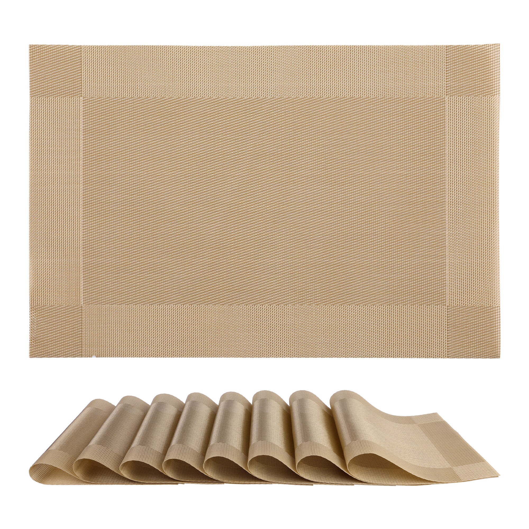 Unique Bargains Plastic Placemats 8pcs PVC Placemats for Kitchen Dining Table Decor Washable Table Placemats Wipeable Table Mat 18x12in Gold