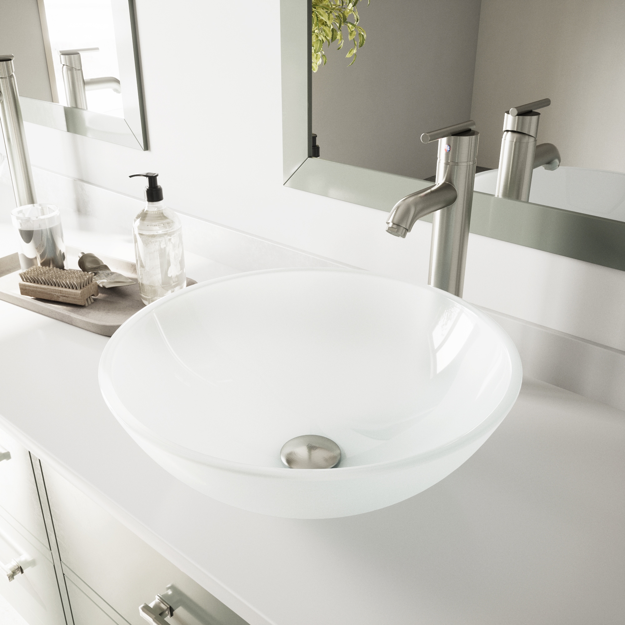 VIGO Vessel sink White Frost Glass Vessel Round Modern Bathroom Sink with  Faucet and Drain Included (16.5-in x 16.5-in) in the Bathroom Sinks  department at