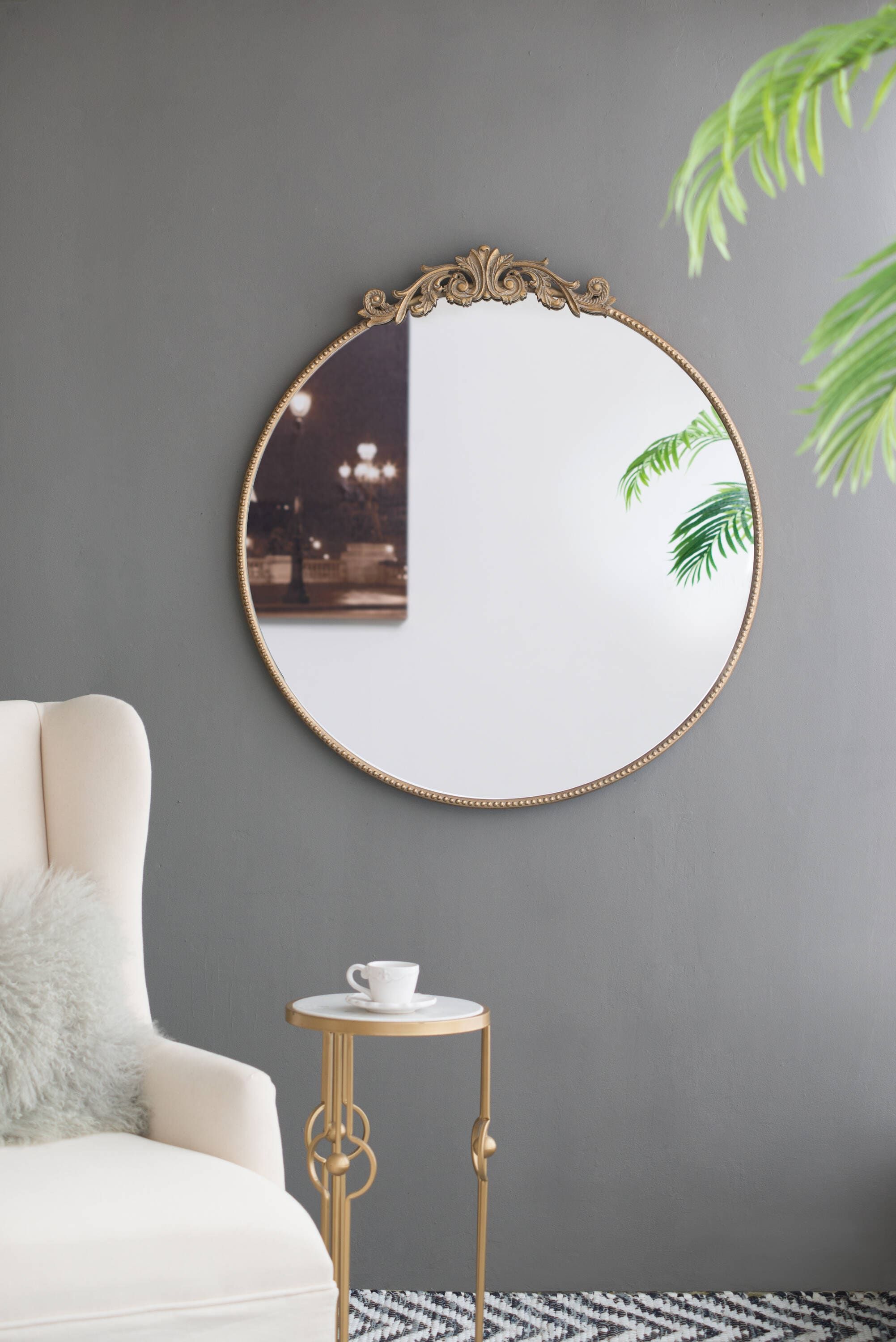 CESICIA W62D25 36-in W x 39-in H Oval Gold Framed Wall Mirror