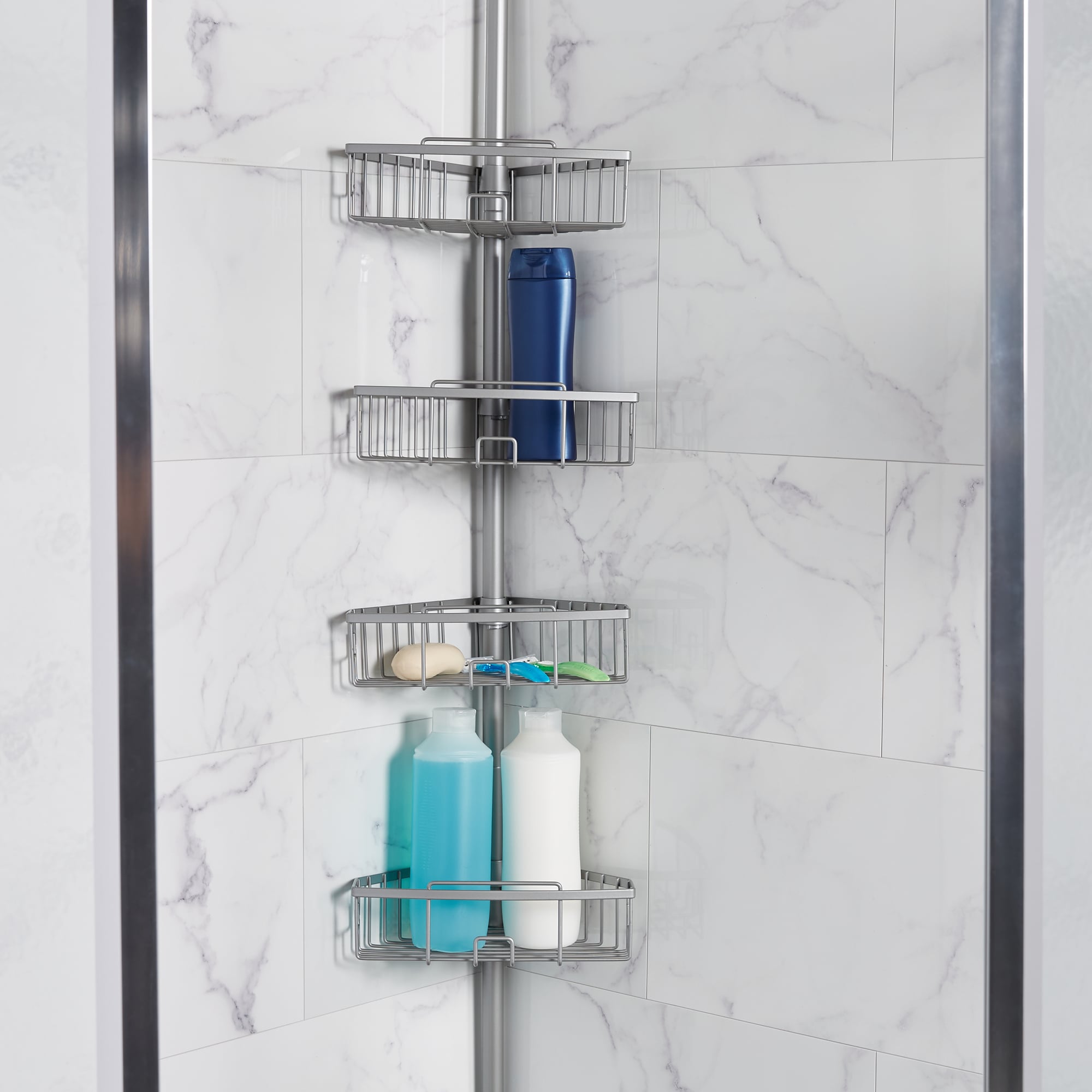 Style Selections Soft Silver Aluminum 2-Shelf Hanging Shower Caddy 11-in x  5-in x 23-in in the Bathtub & Shower Caddies department at