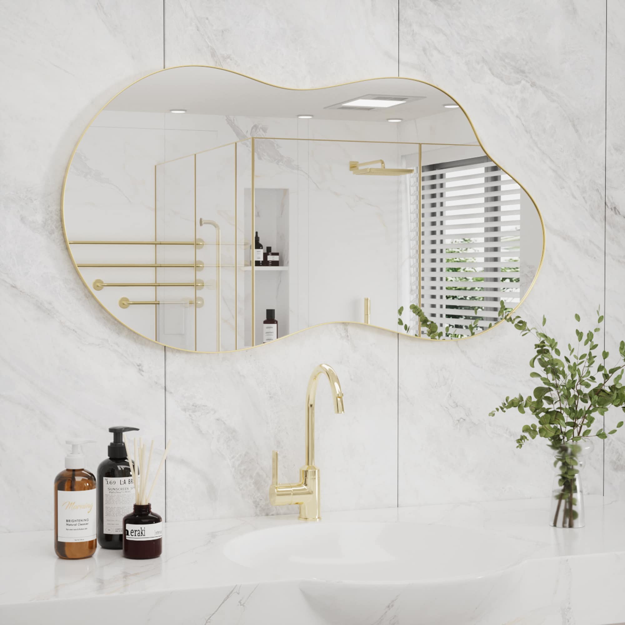 PAIHOME 20-in W x 36-in H Irregular Gold Framed Wall Mirror