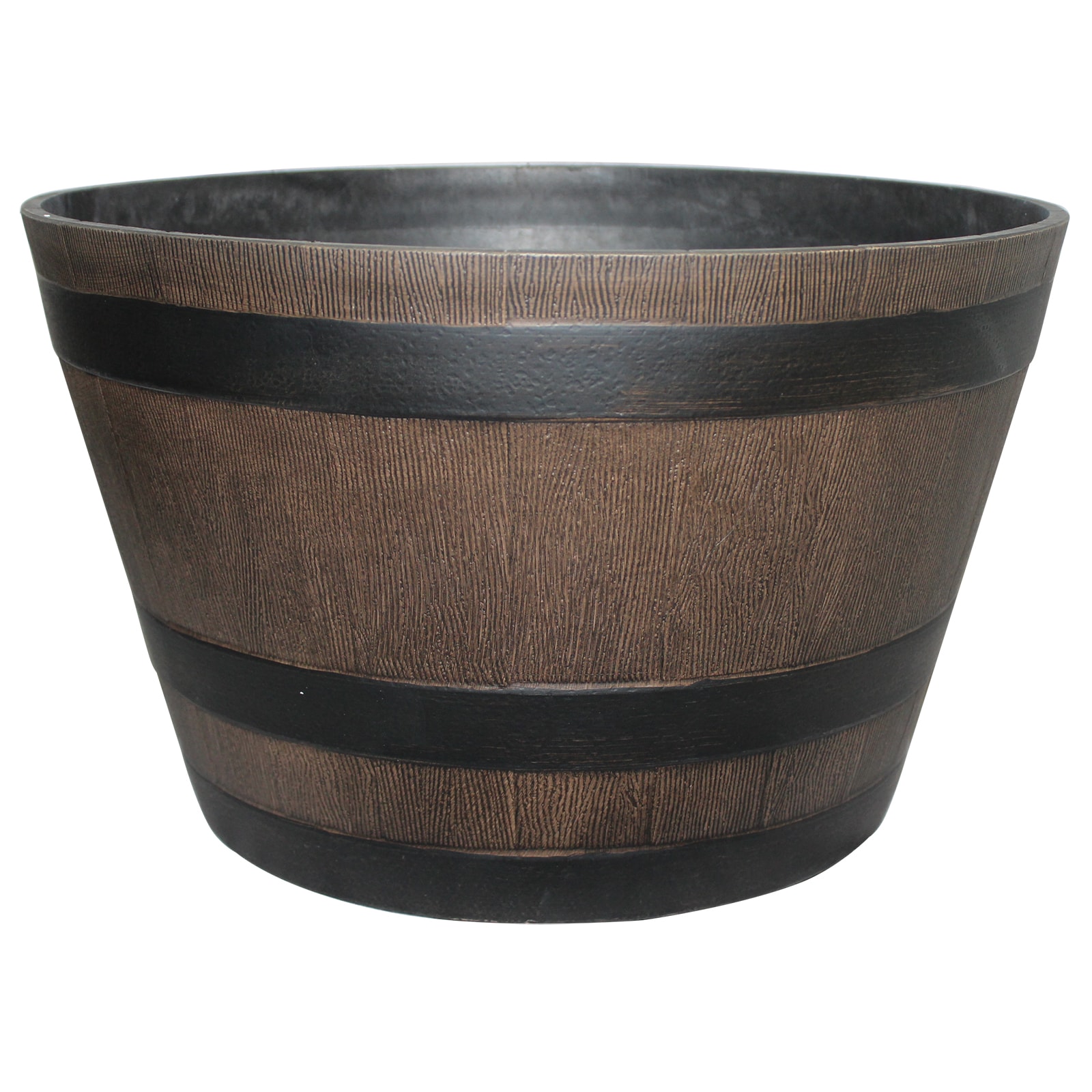 Southern Patio HDR-001225 Round 20.5-in W Medium Brown Resin Contemporary/Modern Outdoor Whiskey Barrel