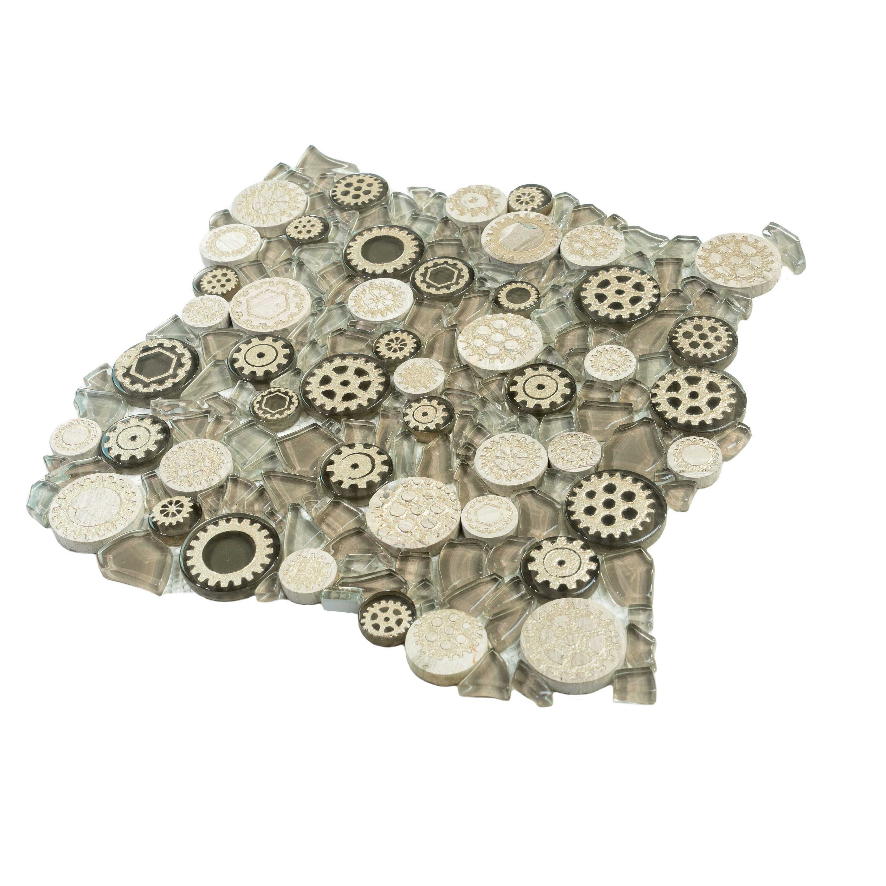 Gold and Beige Circular Patterned Glass Wall Tile