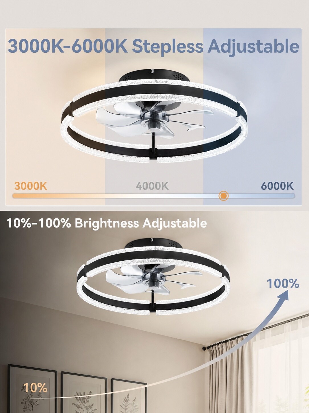 AKSCYZM 20 Inch Low Profile Ceiling Fan with Light Remote and App ...