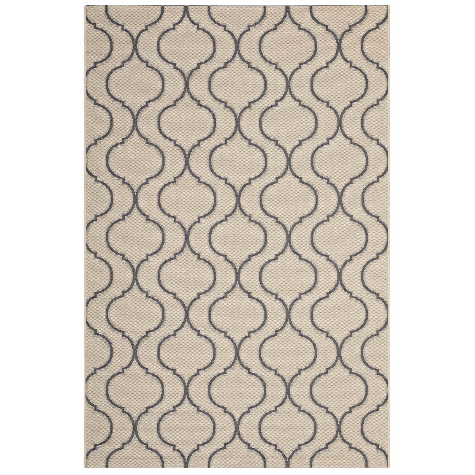  Linza Wave Abstract Trellis Indoor and Outdoor 8-ft x 10-ft Area Rug in Beige and Gray