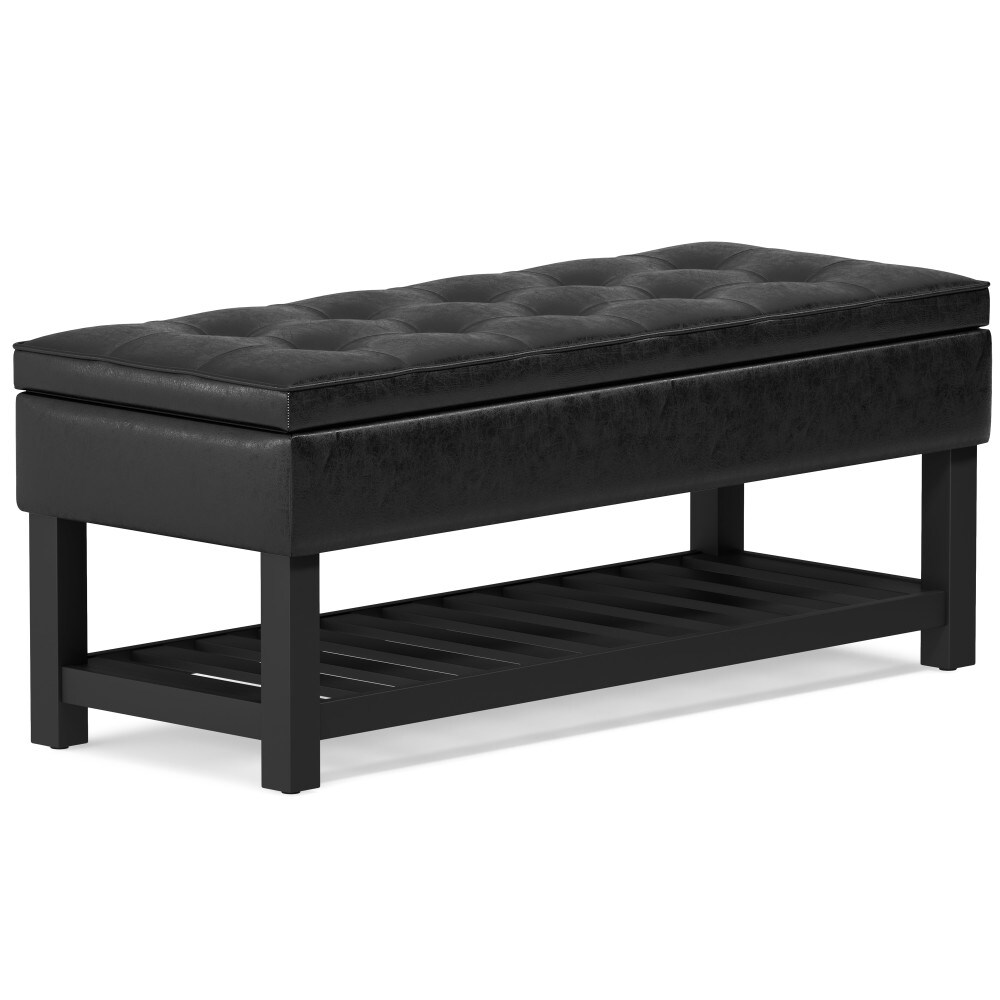 Simpli Home AXCCOSBN-01-DBL Cosmopolitan Casual Distressed Black Faux Leather Storage Ottoman
