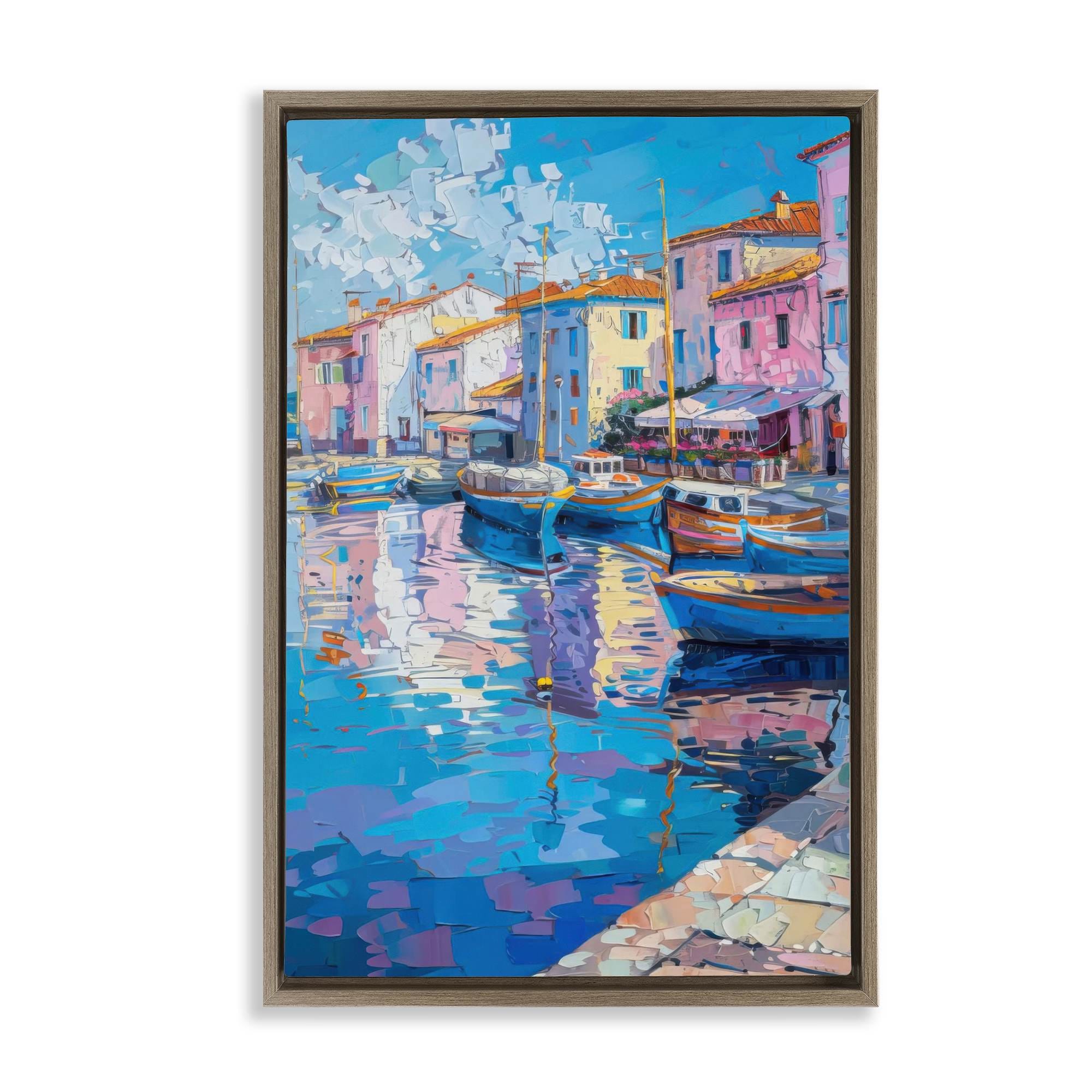 Stupell Industries BT-731-FFE-16X24 Abstract Harbor Reflection Brown Framed Floater Canvas Wall Art By LSR Design Studio 17 x 25