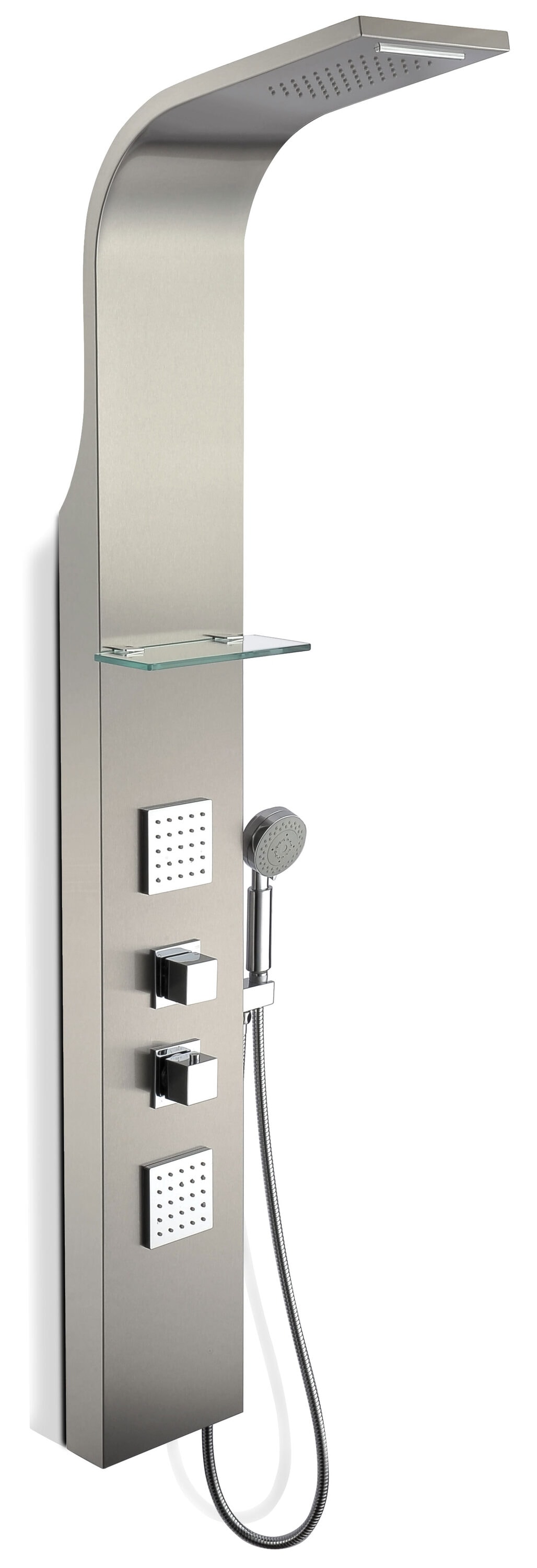 Niagara Brushed steel 6.5-in Waterfall Shower Panel System with 3-way Diverter ( Thermostatic Valve Included )