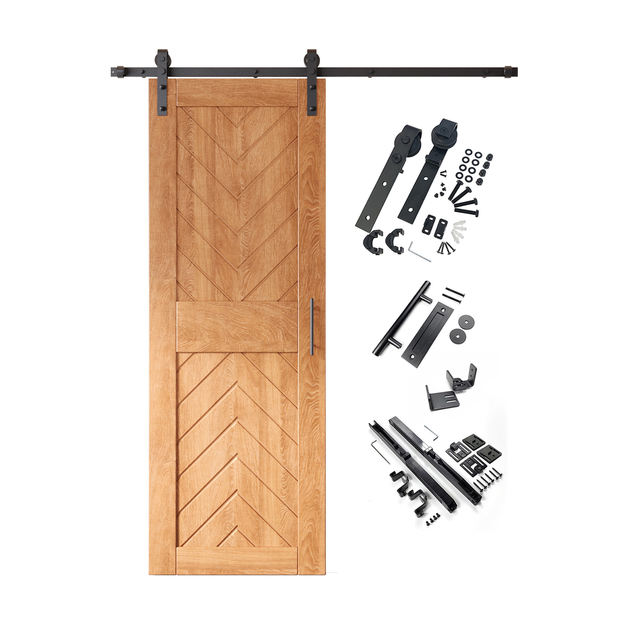 HOMACER YT1H054C-JT4-2684-EA 26-in x 84-in Early American Herringbone Pine Wood Solid core Single Barn Door (Hardware Included)