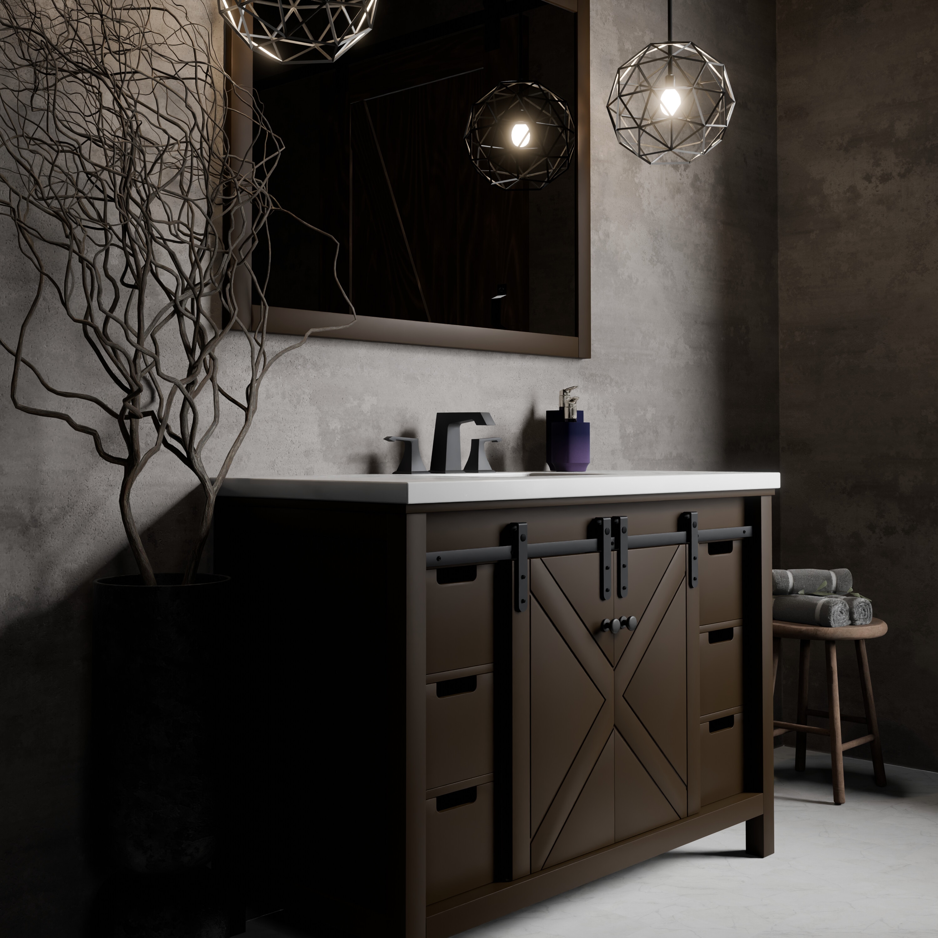 Lexora LVM48SC311 Marsyas 48-in Brown Undermount Single Sink Bathroom Vanity with White Cultured Marble Top (Mirror Included) (Faucet Included)