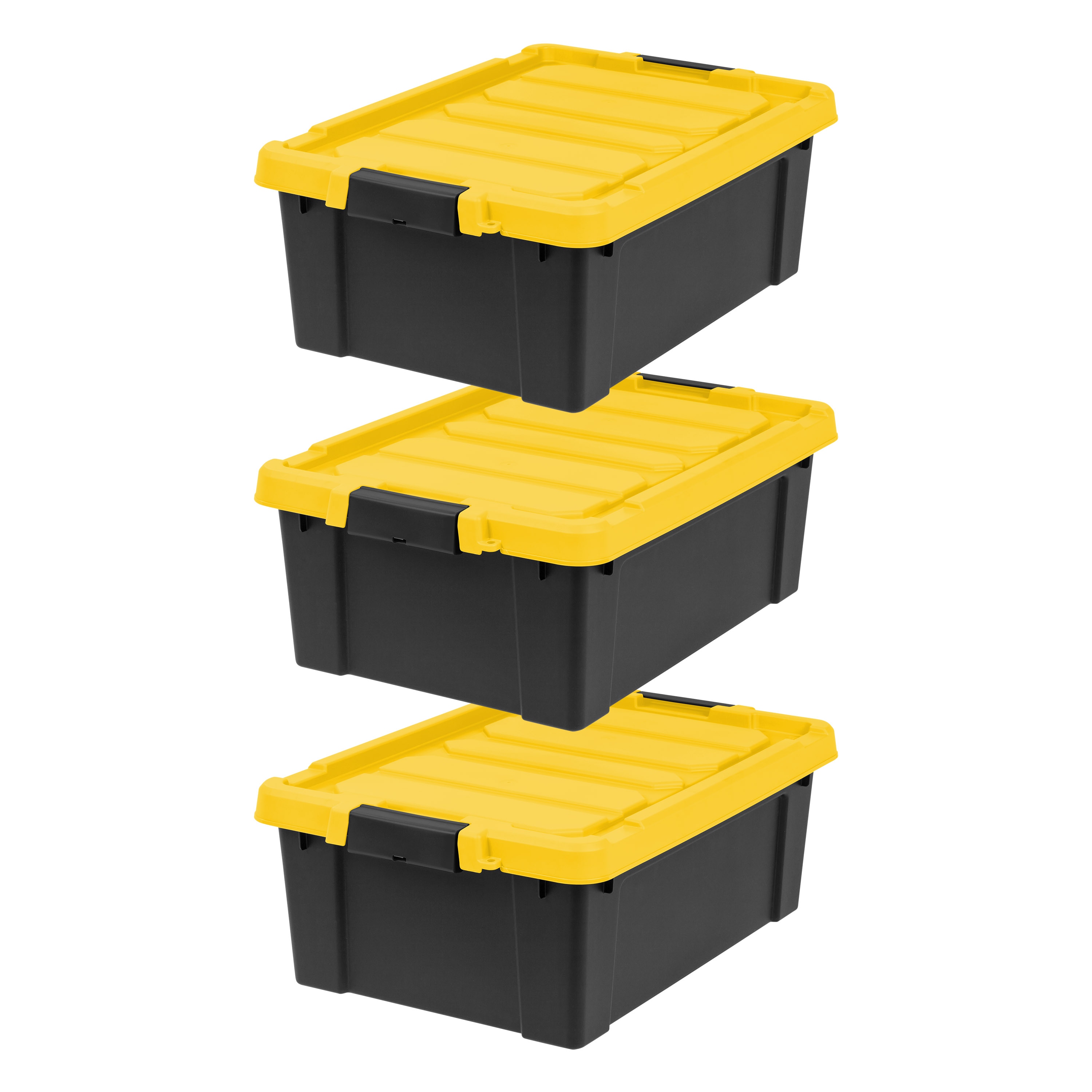 IRIS 540015 3 -Pack Large 12 -Gallons ( 48 -Quarts ) Black Weatherproof Heavy Duty Stackable Tote with Latching Lid