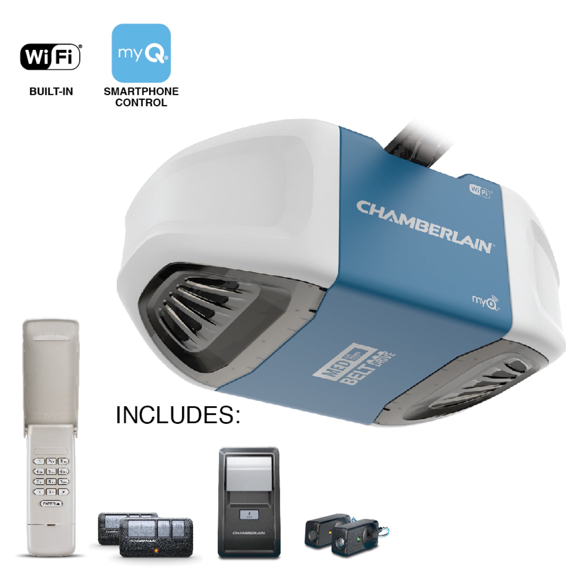 Wireless Garage Hub and Sensor with WiFi & Bluetooth White New Design Chamberlain B2405 Smart myQ Smartphone Controlled-Ultra Quiet & Smart Garage Control Smartphone Controlled