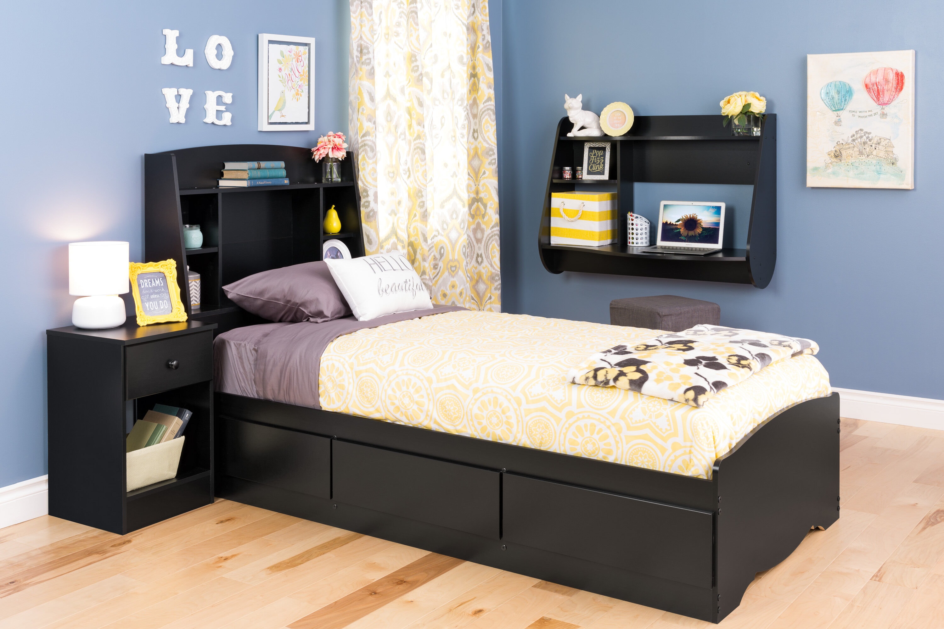 Prepac Transitional Twin Headboard With Storage Compartments In Black ...