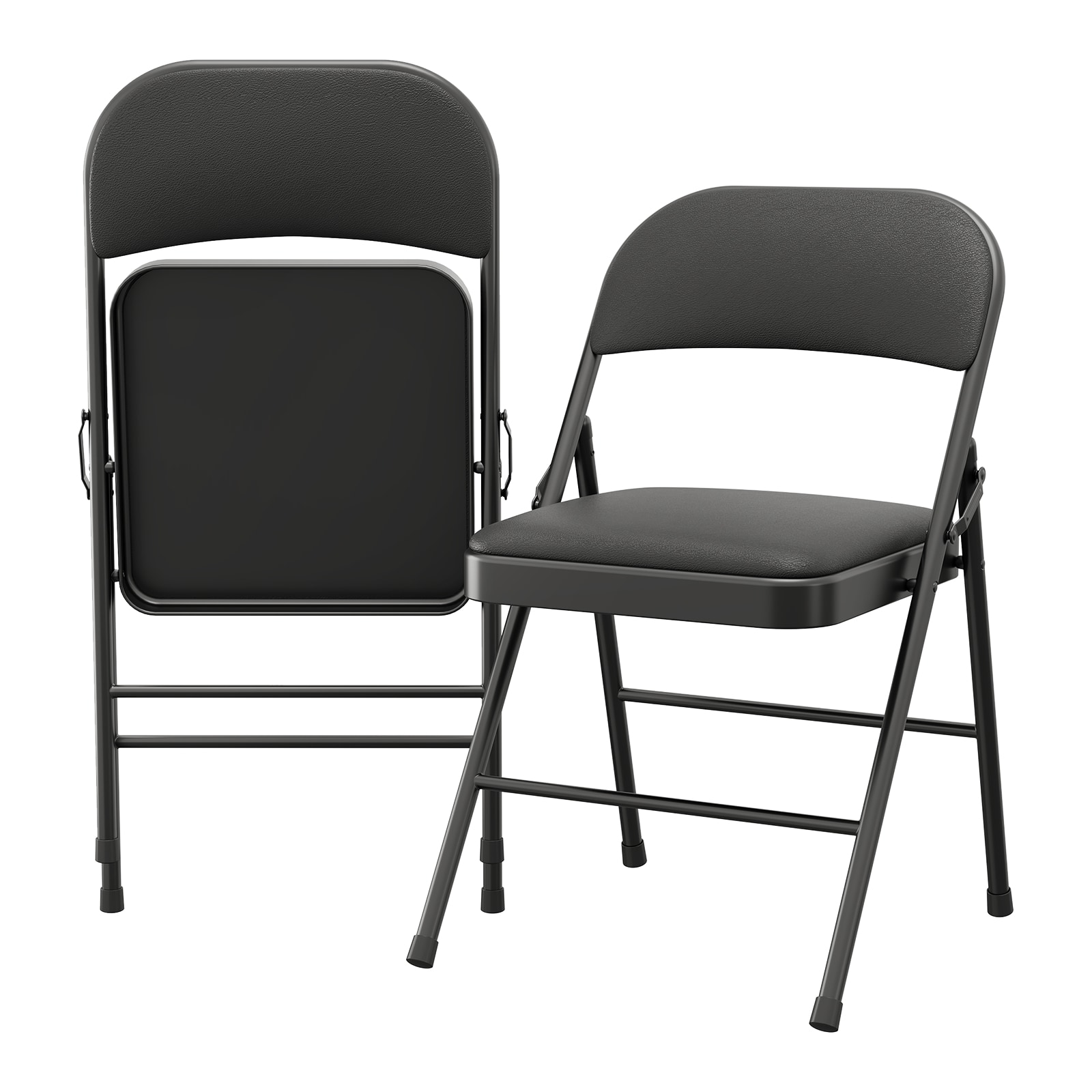 Garvee - 19.5 x 18.5 x 29.5 Inch Black Folding Chairs 2-Pack - Padded Cushion and Back with Metal...