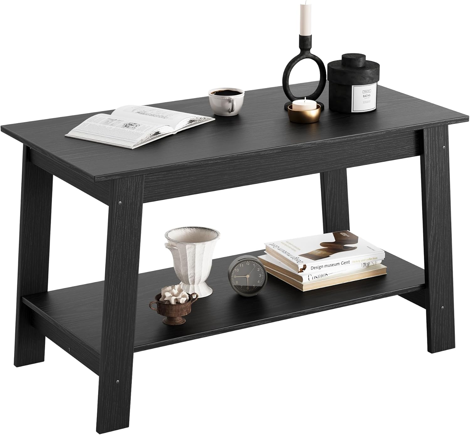 31.49in Black Coffee Table 2-Tier Rectangular Living Room Table