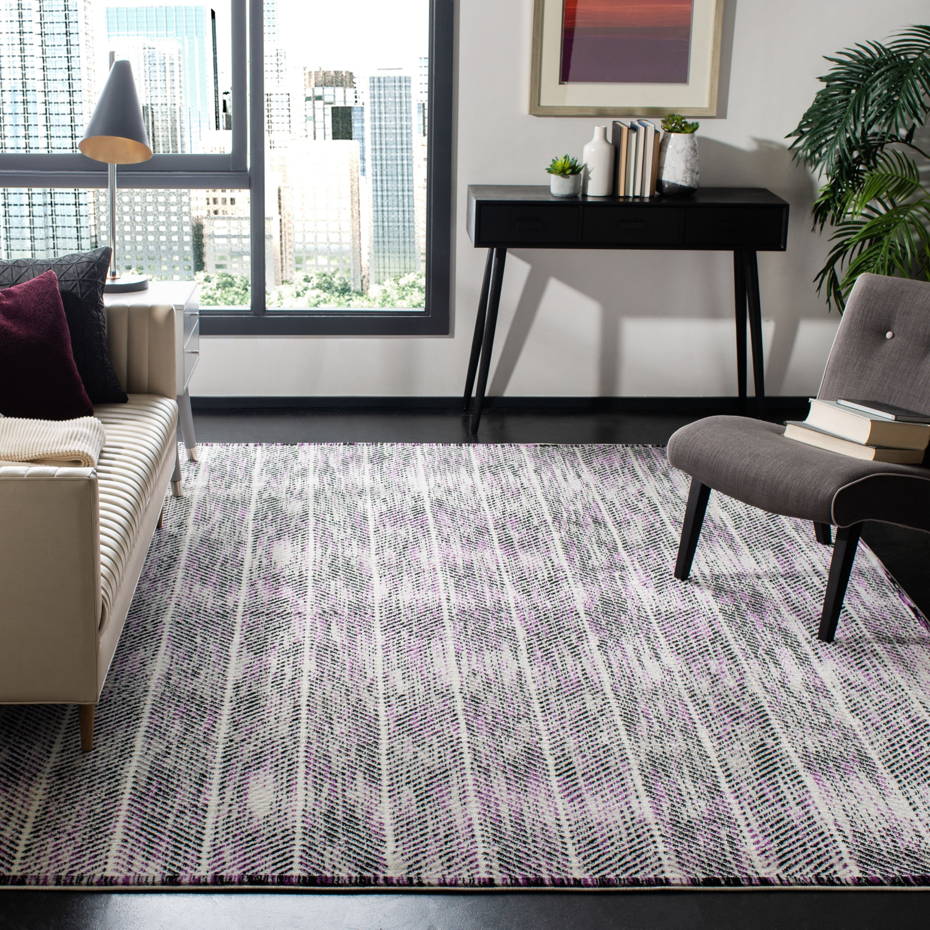 Safavieh SKY194R-9 Skyler Orla 9 x 12 (ft) Loomed Polypropylene Gray/Purple Rectangular Indoor Abstract Bohemian/Eclectic Area rug