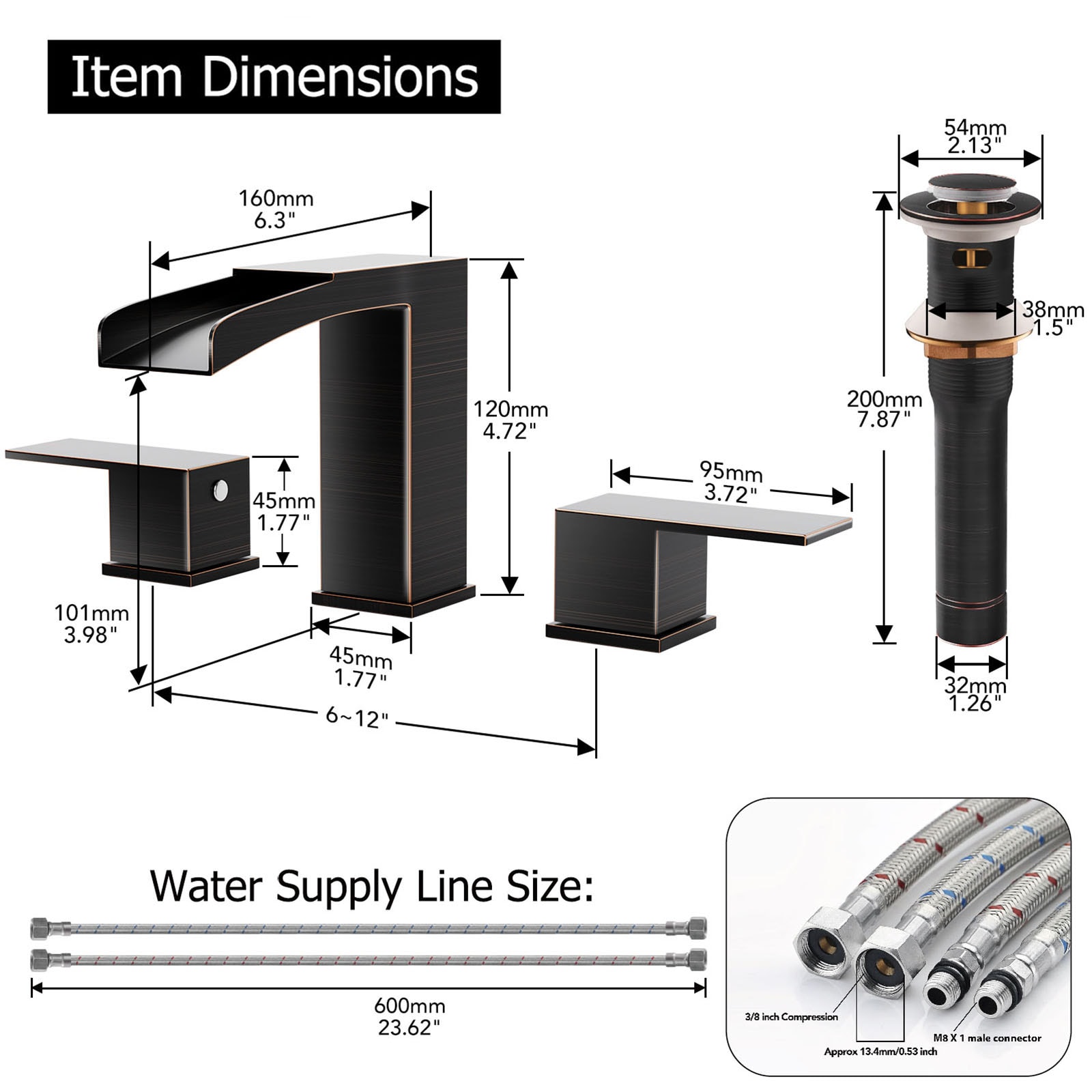 Matte Black Modern Widespread 2-Handle Bathroom Faucet