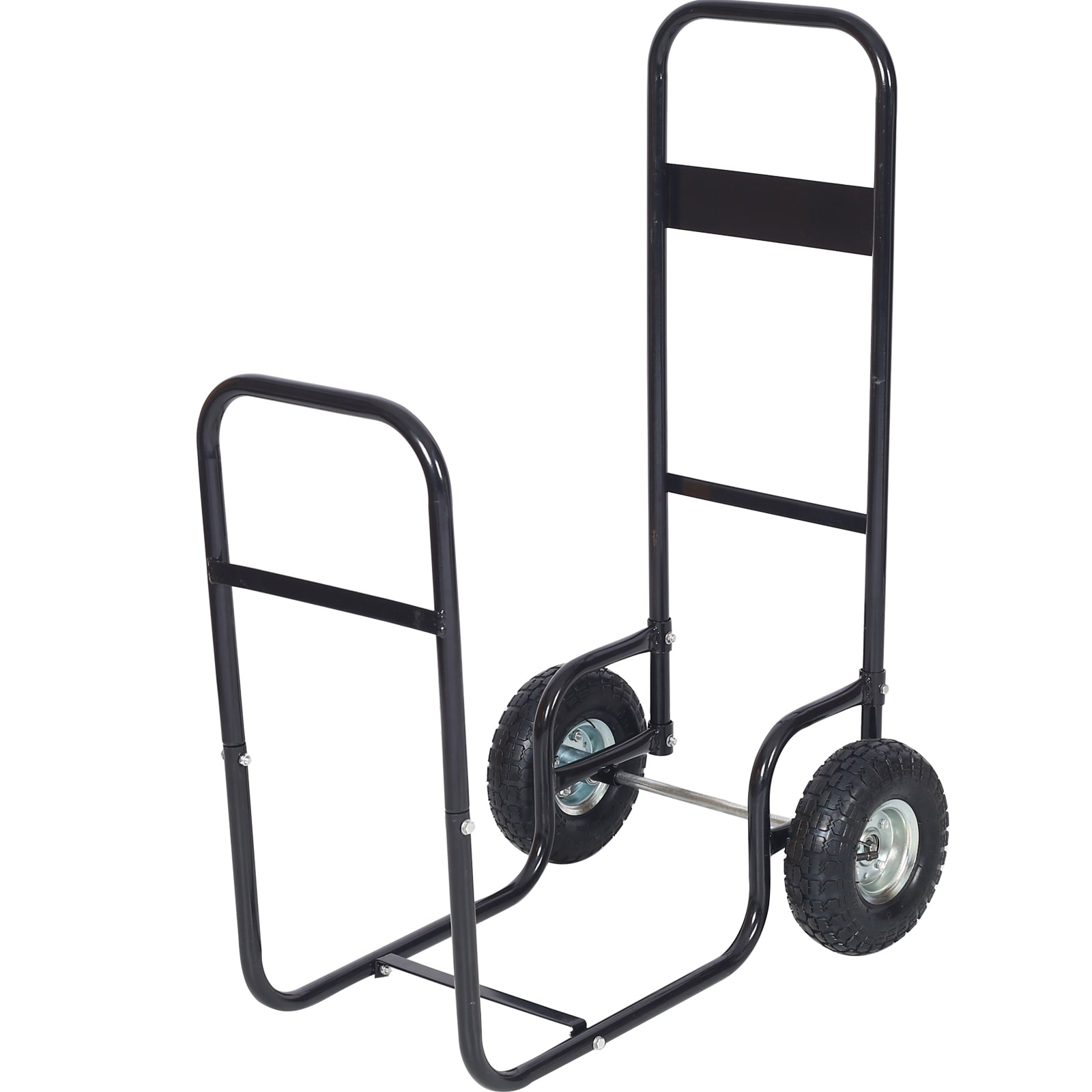 LOVMOR SF-H-W46543805 Firewood Cart fireplace log rolling cart wood rack with pneumatic wheels rolls up and down stairs heavy duty in door outdoor rolling cart
