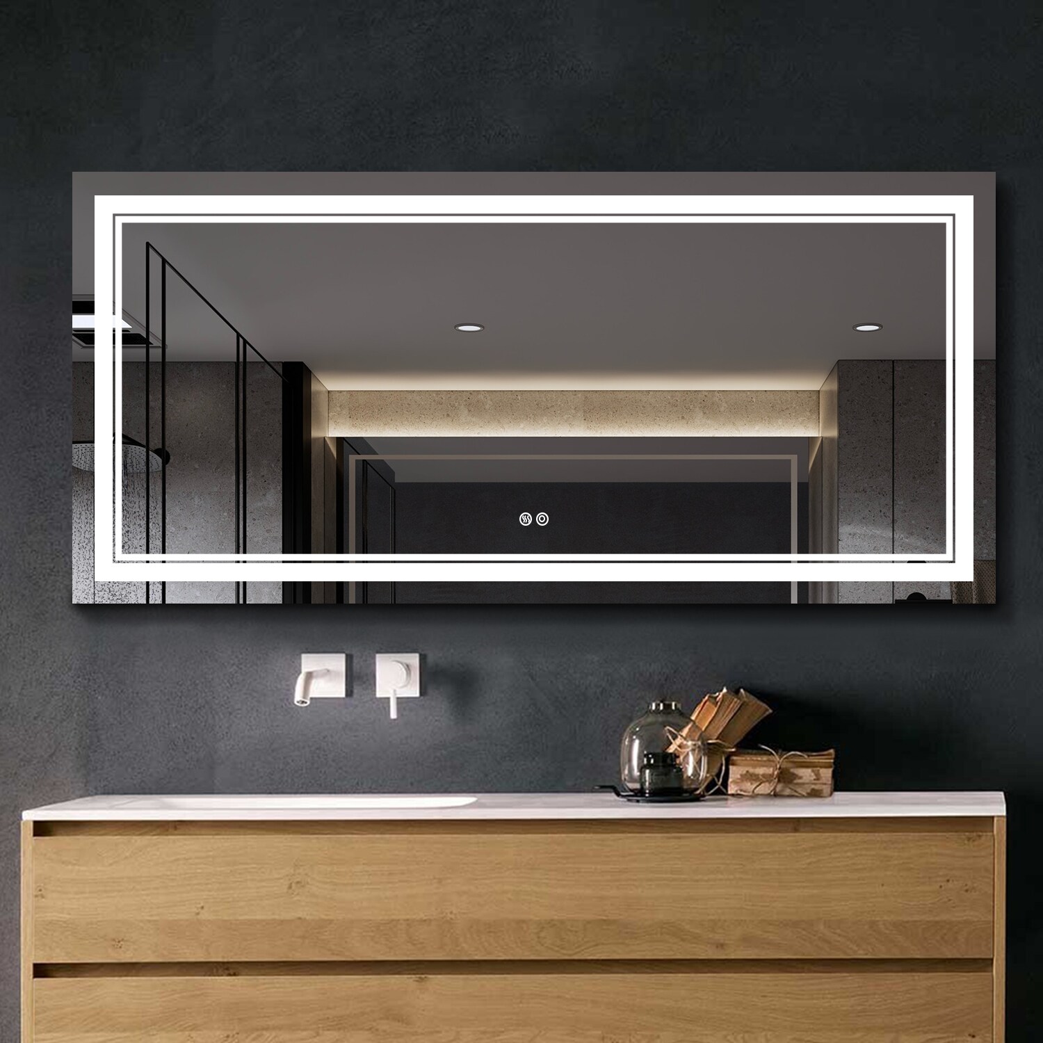 WELLFOR 60-in W LED Bathroom Mirror 60-in W x 28-in H LED Lighted ...