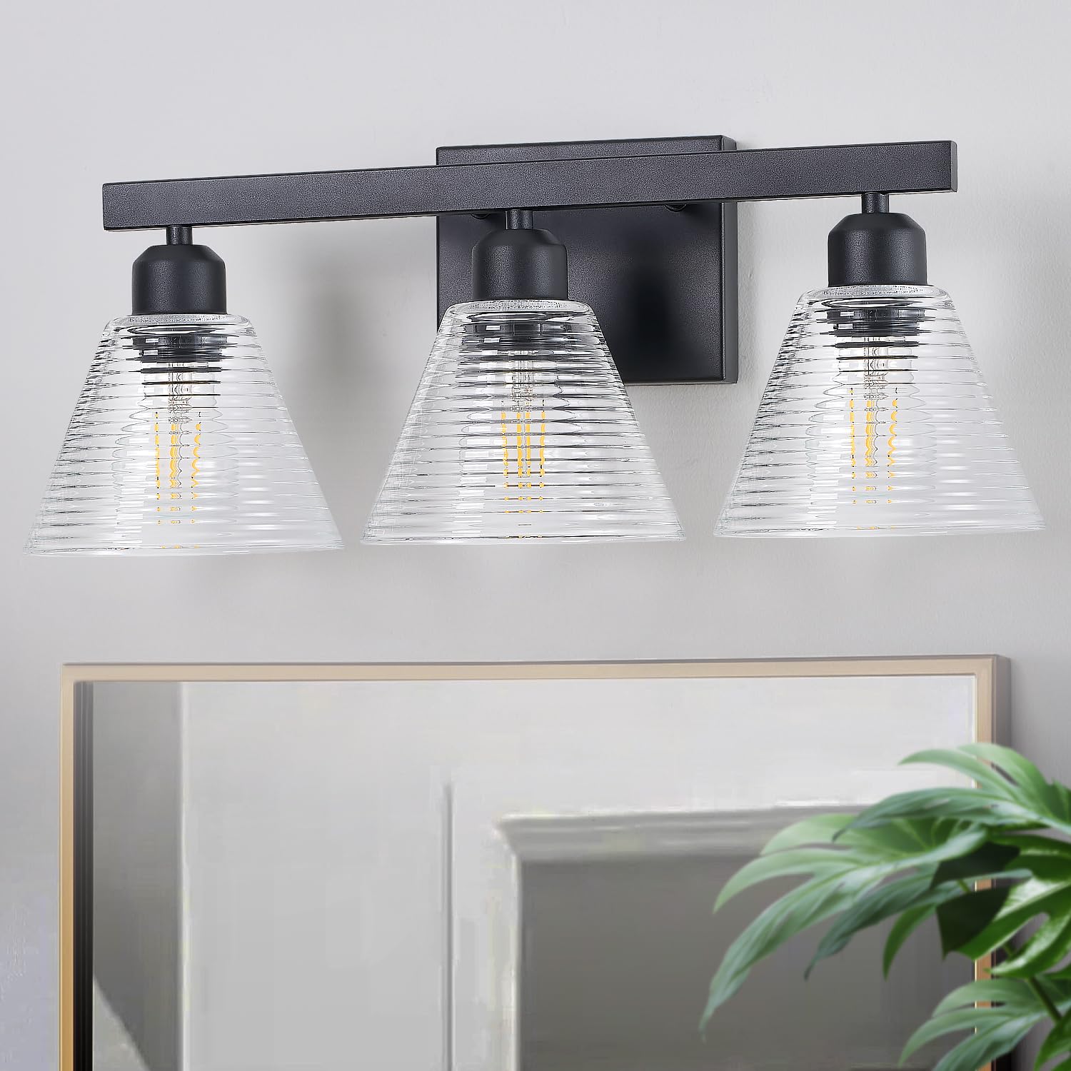 Oyezvary  3-Light Bathroom Vanity Light Black Modern Bathroom Lighting Fixtures with Clear Glass Shade Farmhouse Wall Sconces for Mirror Kitchen