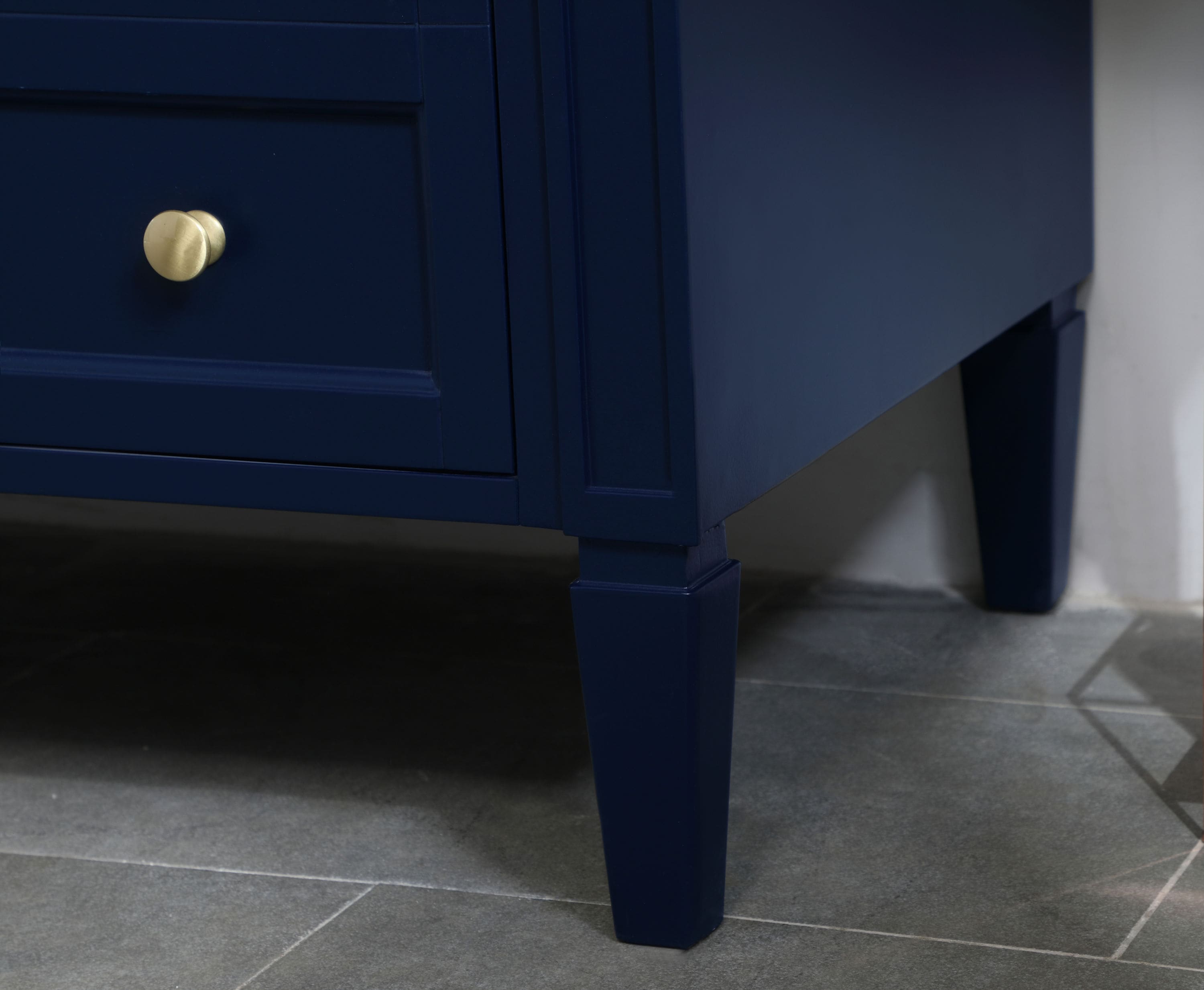 Blue Solid Wood MDF Marble Single Bathroom Vanity with Gold Hardware