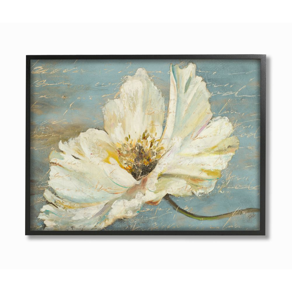 Stupell Industries Large Flower with Word Texture Blue Painting