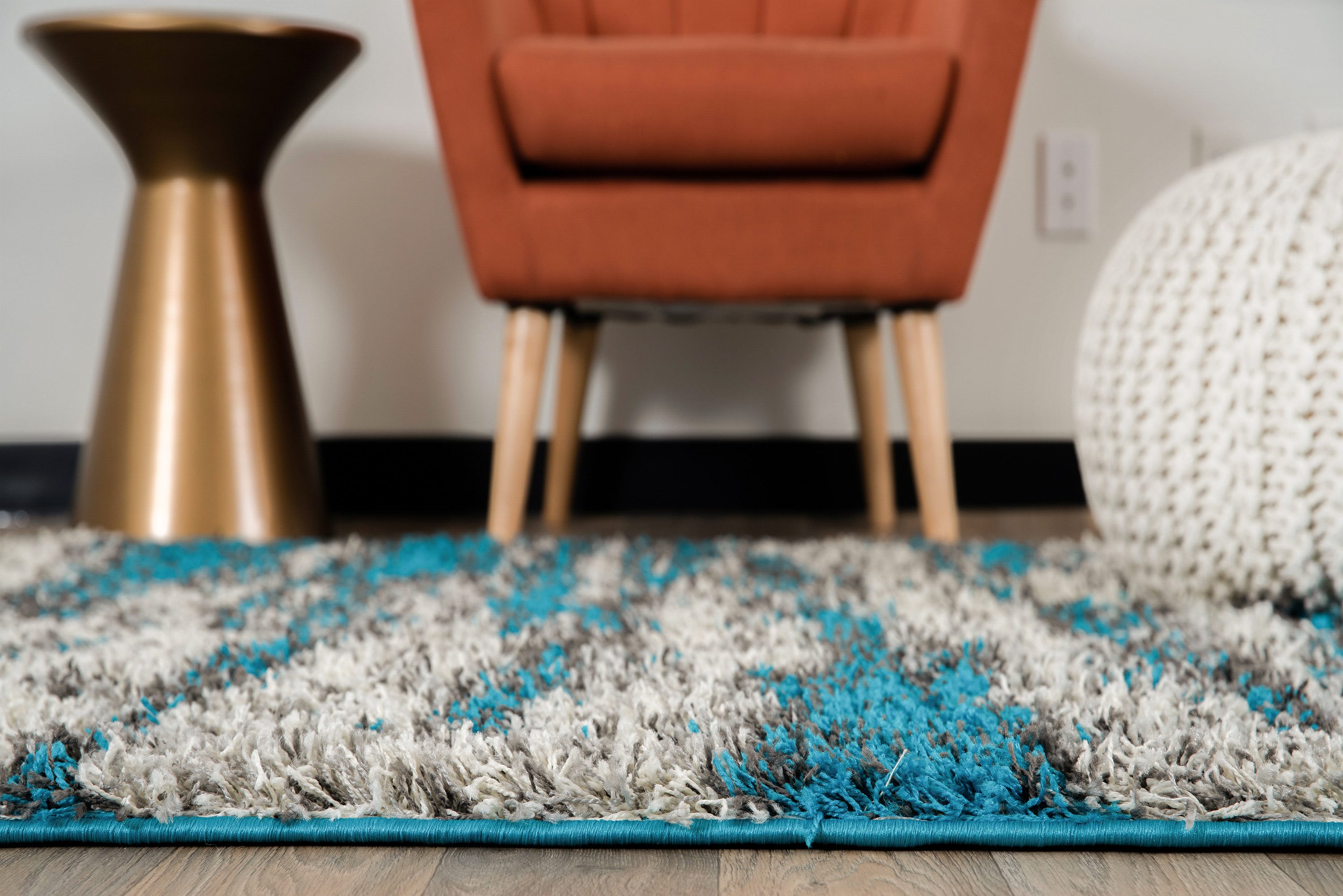 Turquoise and Gray Abstract Shag 8' x 10' Synthetic Rug