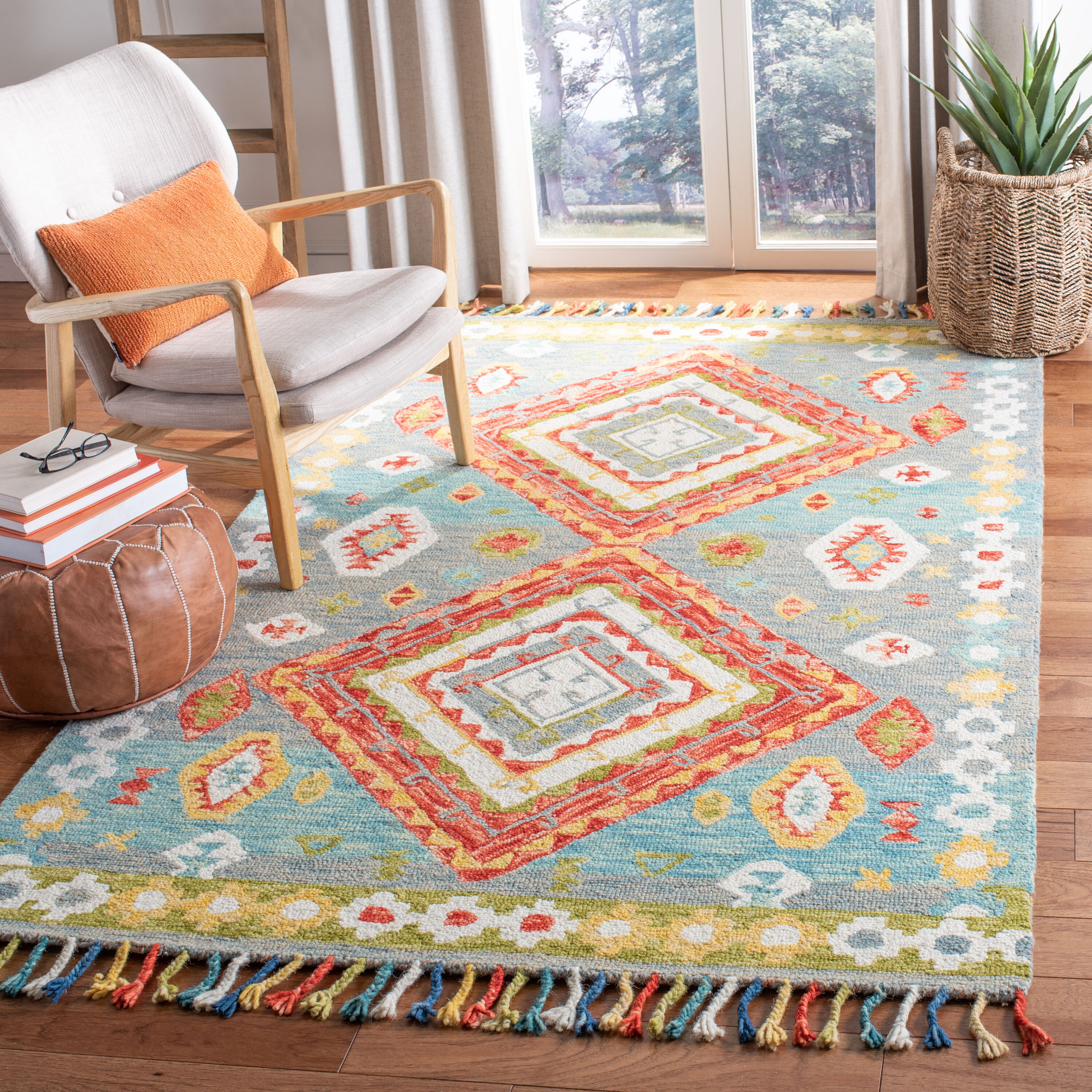  Aspen 119 Gray/Red Bohemian 5ft x 8ft Medium Rectangle Rug