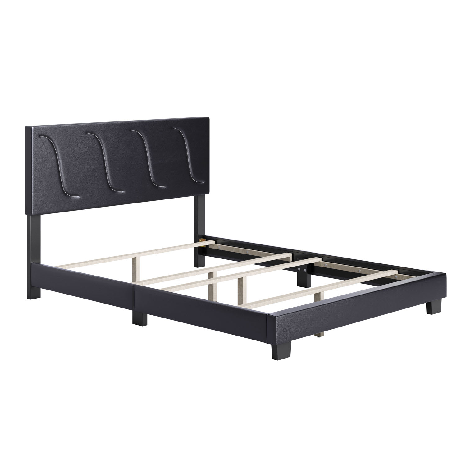Boyd Sleep 213297 VMI0404BKEK Brussels Faux Leather Upholstered King Size Platform Bed Frame with Decorative Headboard and Wood Slat Supports Black