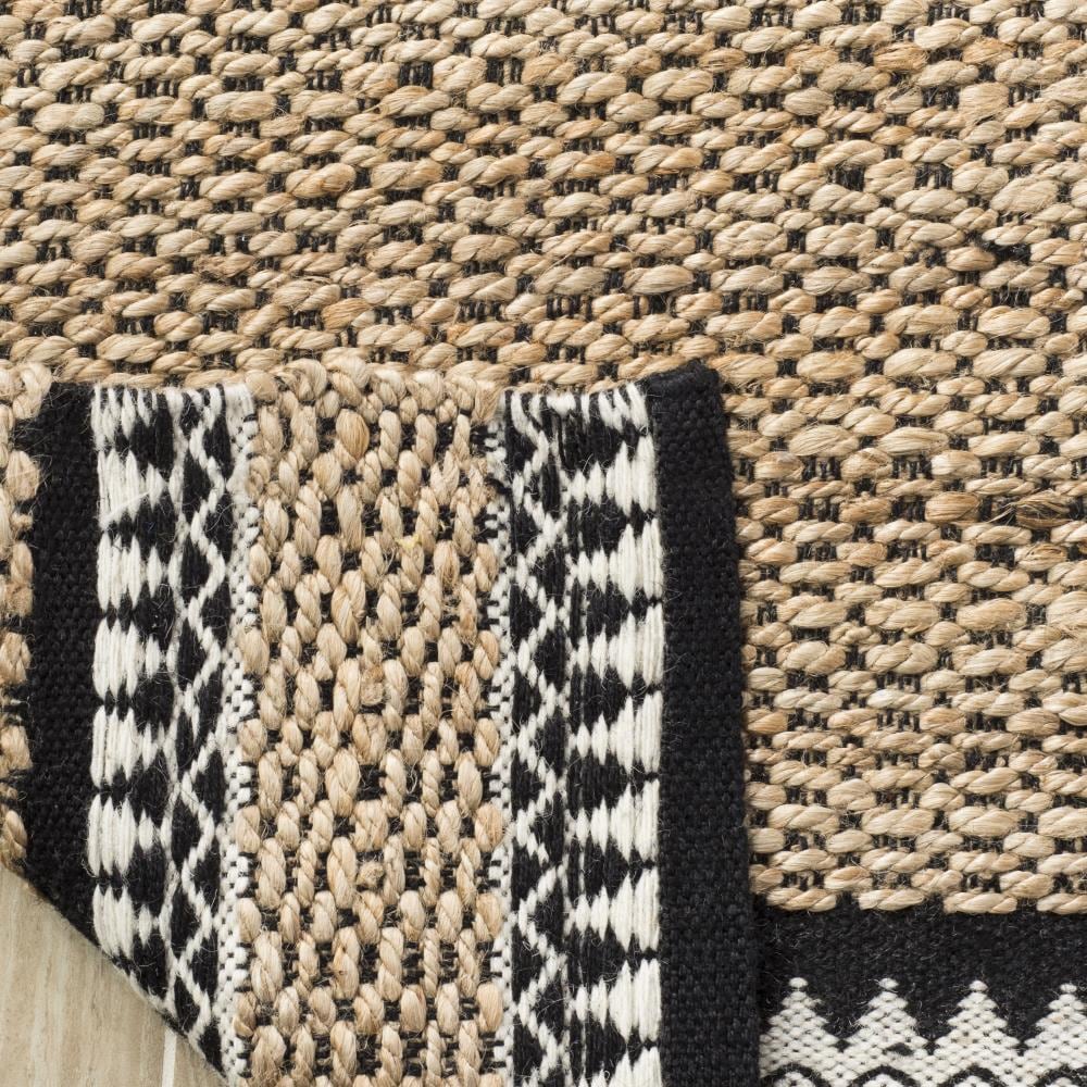 Natural Black Geometric Flat Woven Wool Cotton Rug 6' x 9'