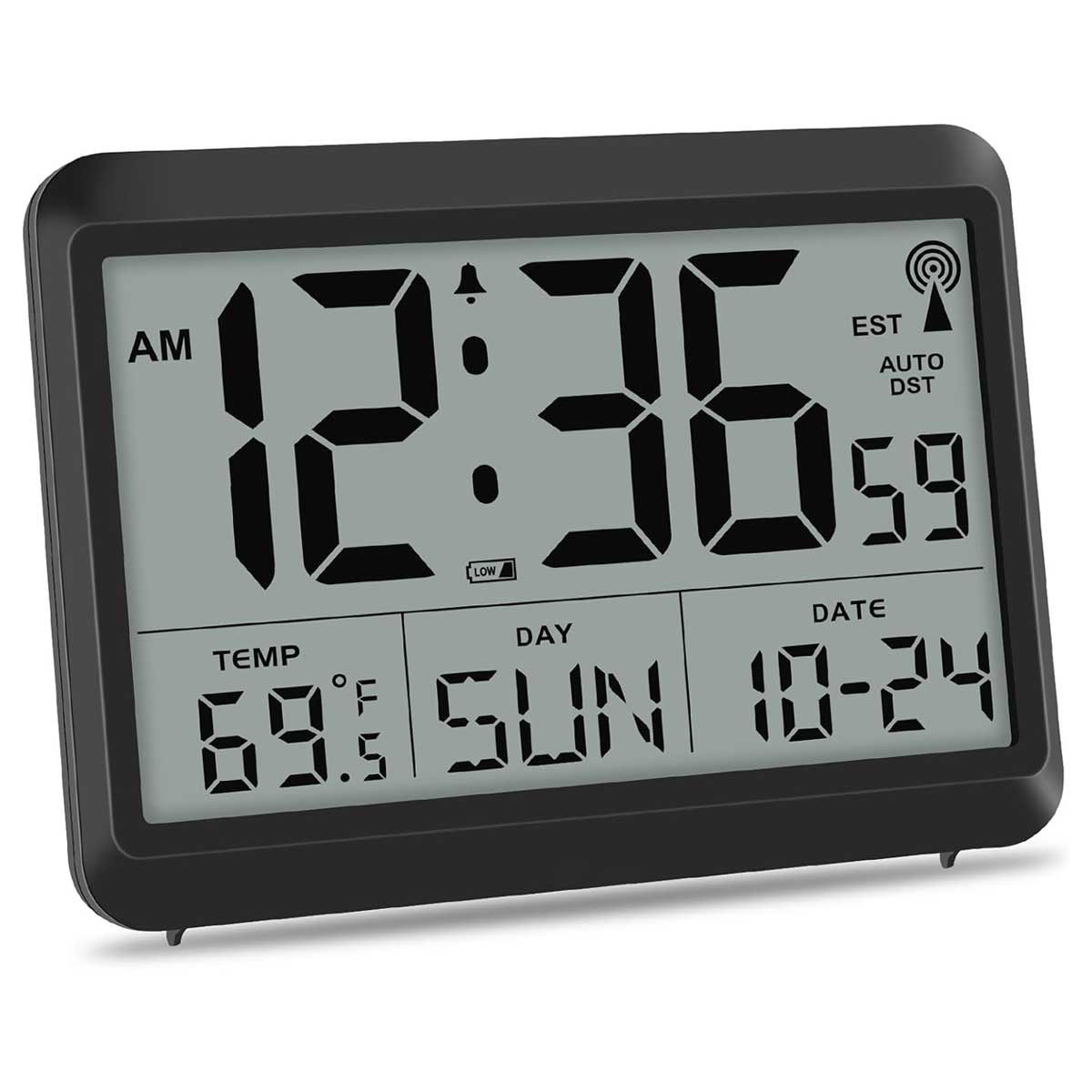Aoibox TTS9310 Atomic Digital Wall Clock Self-Setting Large Display with Temperature Date Day of The Week Silent Wall Mount 4 Time Zones DST
