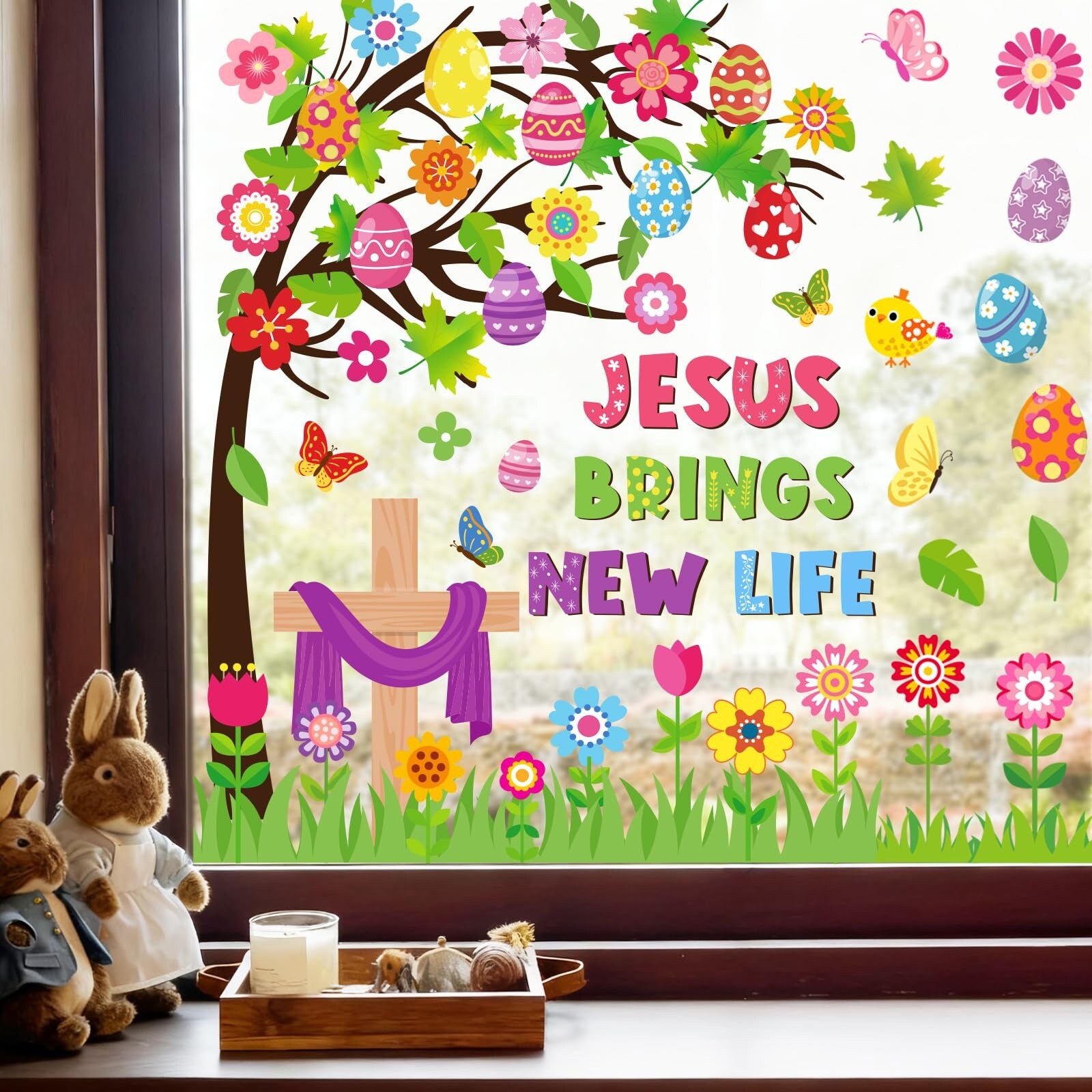 LAIFUCAM 6 Sheet Christian Easter Window Clings Reusable Double Sided ...