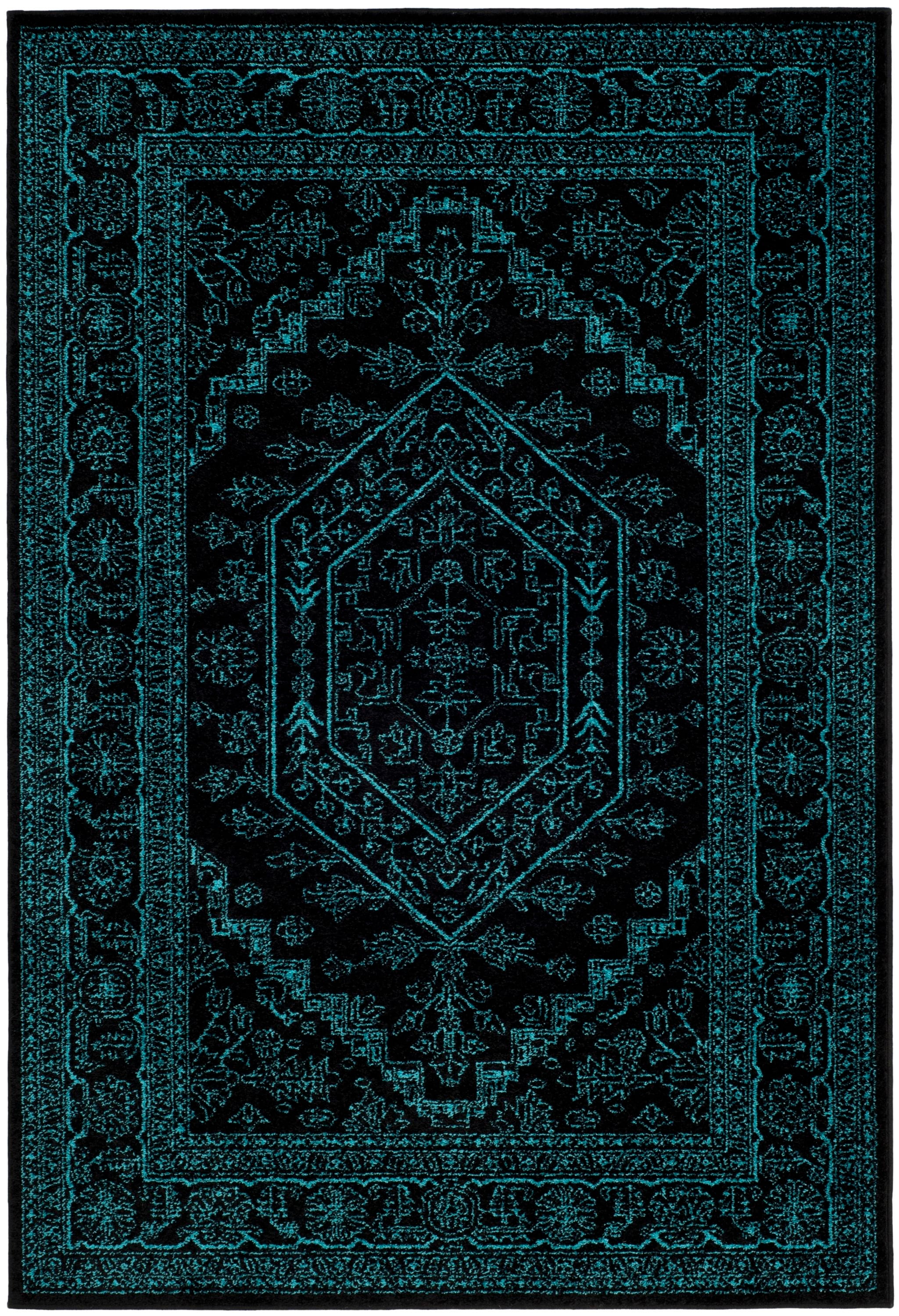 Safavieh ADR108K-6 Adirondack Herati 6 x 9 (ft) Loomed Polypropylene Black/Teal Rectangular Indoor Distressed/Overdyed Lodge Area rug